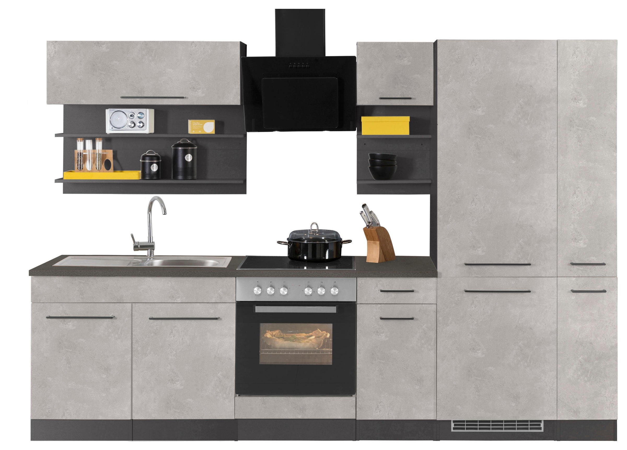 KOCHSTATION Küchenzeile »KS-Tulsa«, ohne E-Geräte, Breite 300 cm, schwarze Metallgriffe, MDF Fronten