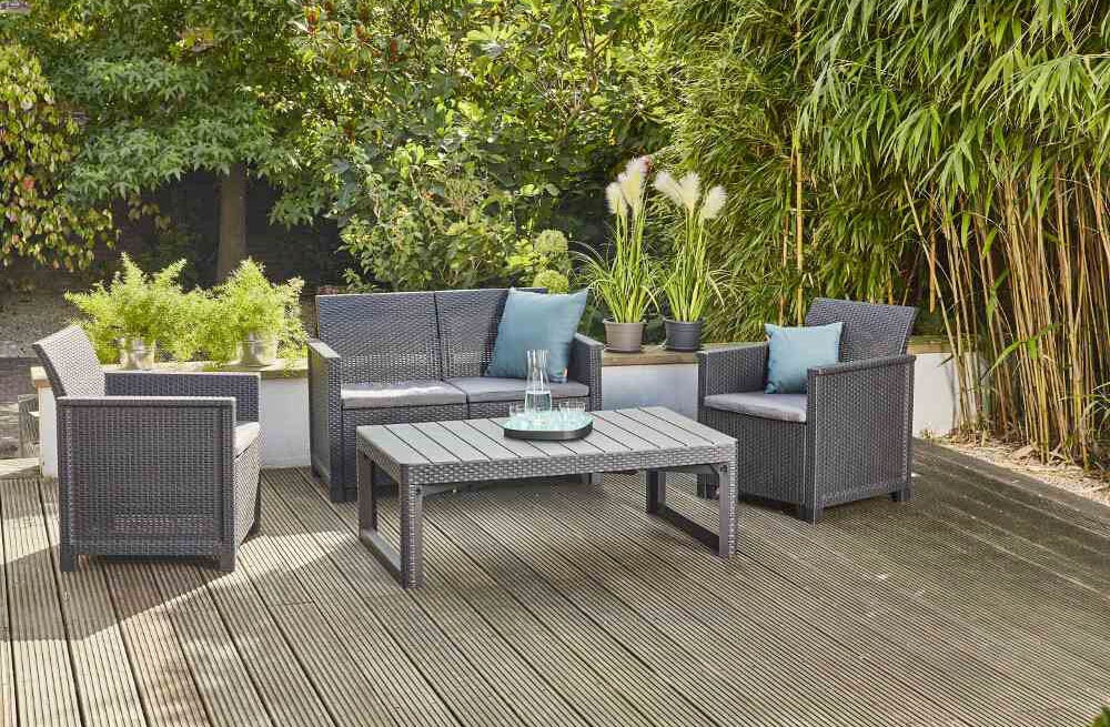 Siena Garden Gartenlounge-Set »Amea«, (4 tlg.), Kunststoff graphit, Sitzkissen aus Polyester in grau