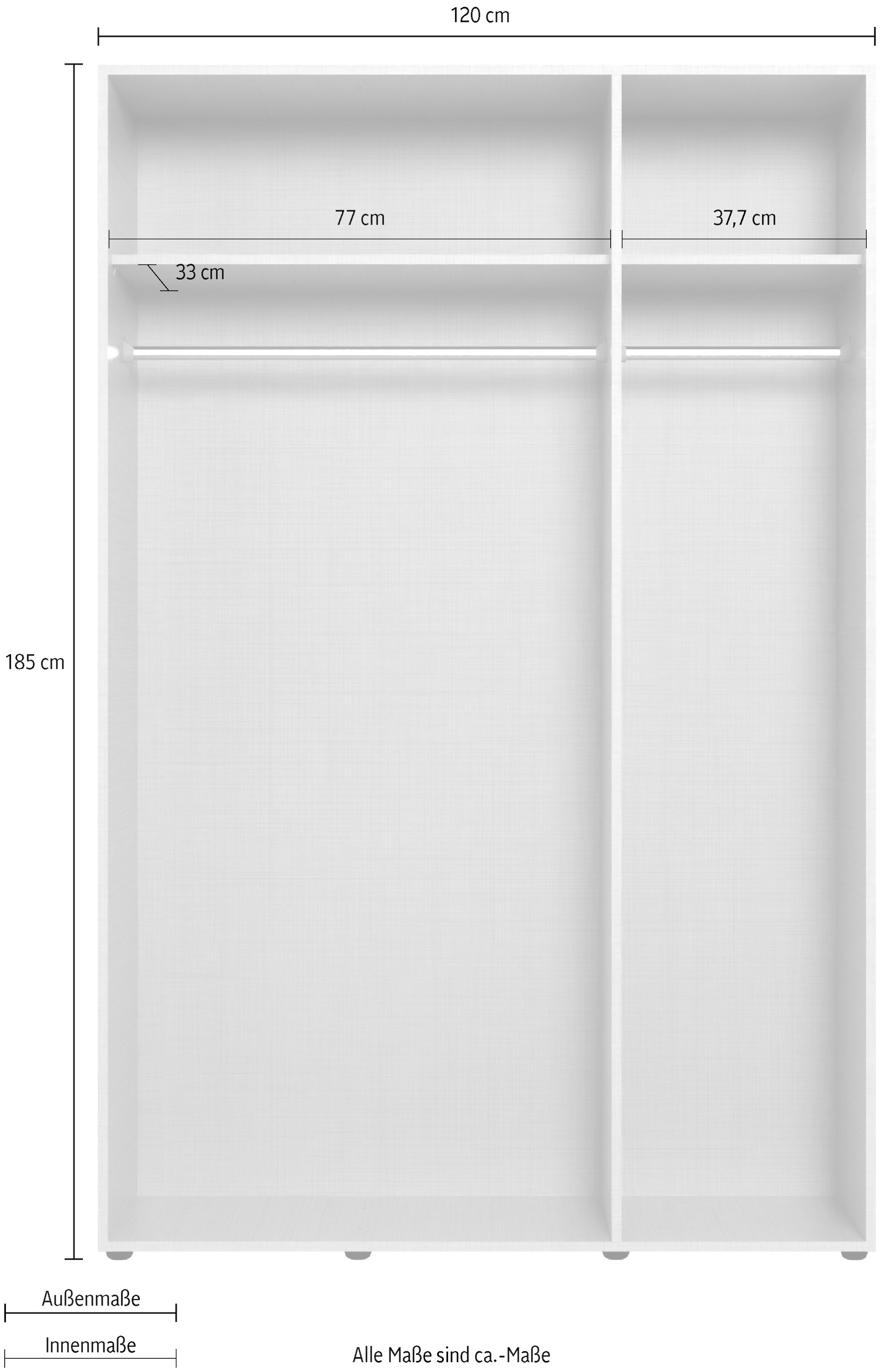 Wimex Kleiderschrank »Mugano,in 8 Breiten,3 Höhen,2 Tiefen, viele Farben, Made in Germany«, (in Basic oder Premium Ausstattung mit 2 weiteren Einlegeböden), mit langen Griffstangen aus Metall, wahlweise mit oder ohne Spiegel