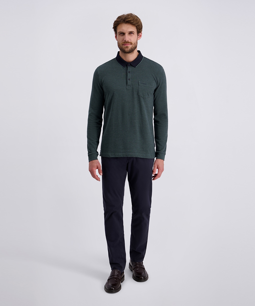 Pierre Cardin Langarm-Poloshirt, mit Fischgratmuster