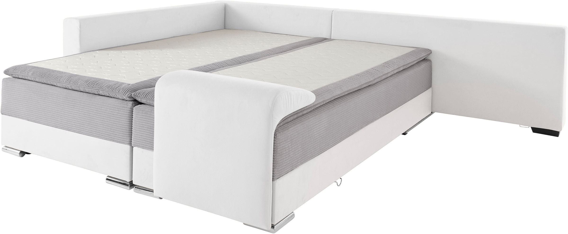 INOSIGN Ecksofa »Boxspringbett Night & Day L-Form mit Dauer-Schlaffunktion mit Armlehne«, mit Boxspring-Bettfunktion 180x200 cm und Bettkasten, Dauerschläfer!