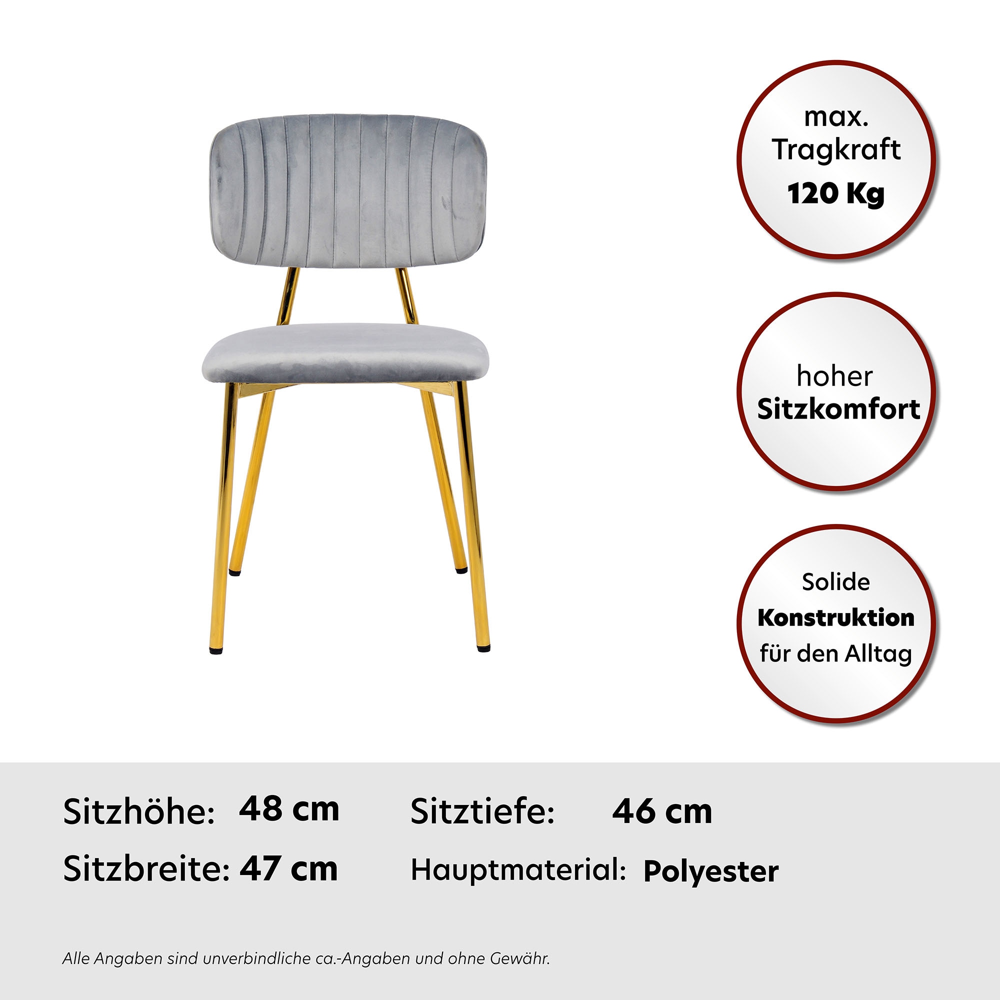 Kayoom Polsterstuhl »Stuhl Giselle 125 2er-Set, pflegeleichter Samtbezug«, (Set), 2 St., mit Armlehnen, goldenes Gestell aus Edelstahl, Samtbezug, Ziernähte