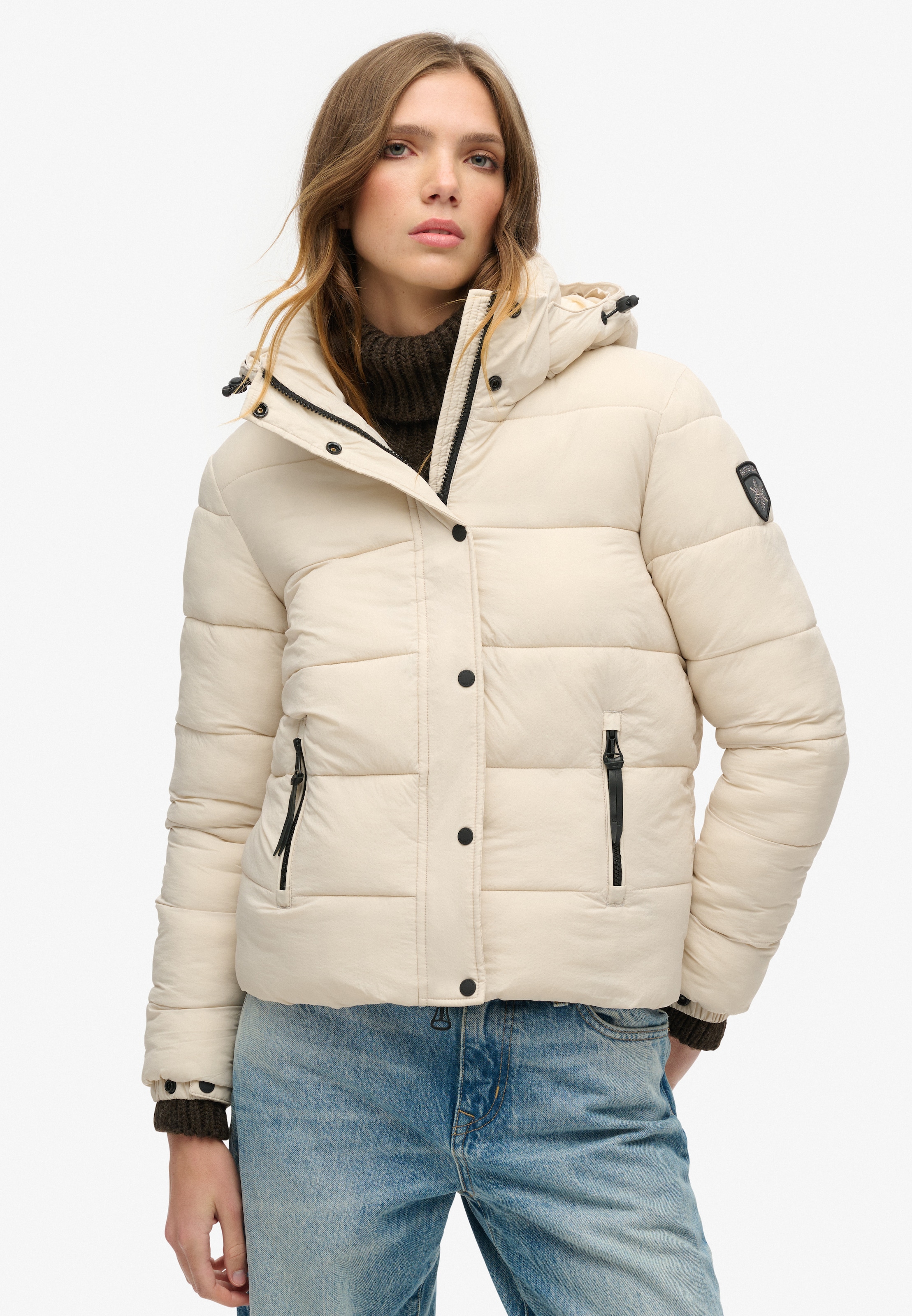 Superdry Steppjacke »FAUX FUR SHORT HOOD PUFFER«, mit Kapuze