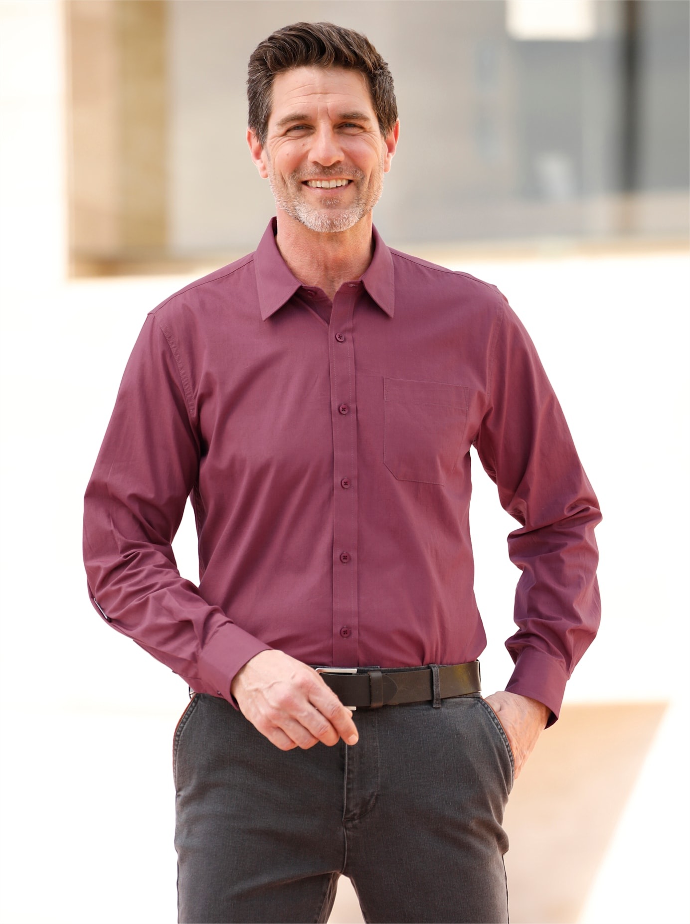 Marco Donati Herren Langarmhemd in rot, Größe 47/48