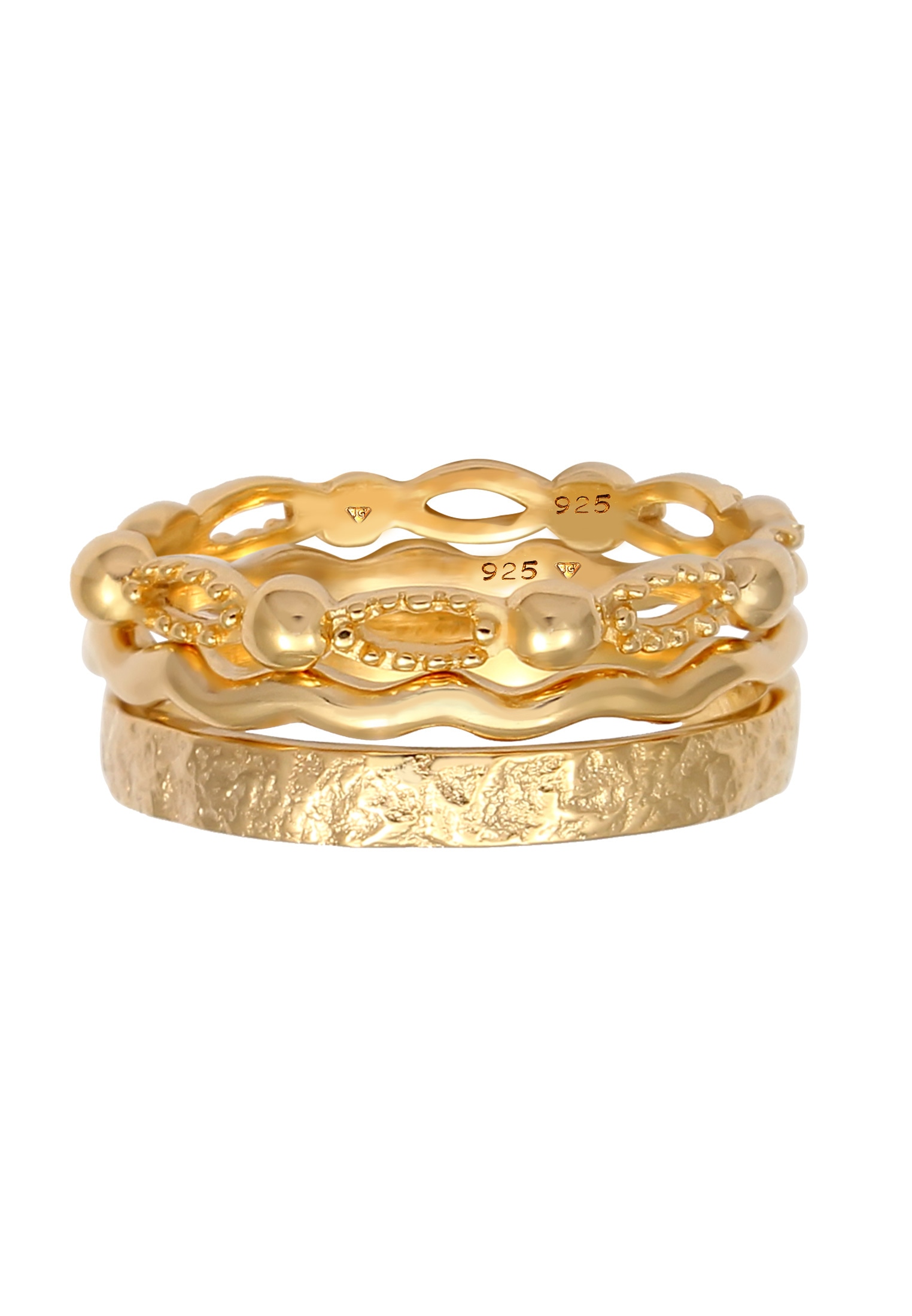 Elli Ring-Set »Ring Stabelringe Gehämmert Wellen (3 tlg.) 925 Silber«