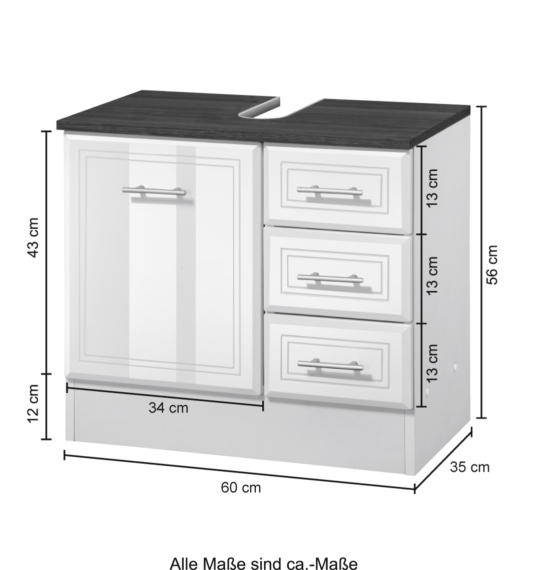 welltime Waschbeckenunterschrank »Neapel«, Breite 60 cm, mit Hochglanzfronten und eleganter Fräsung