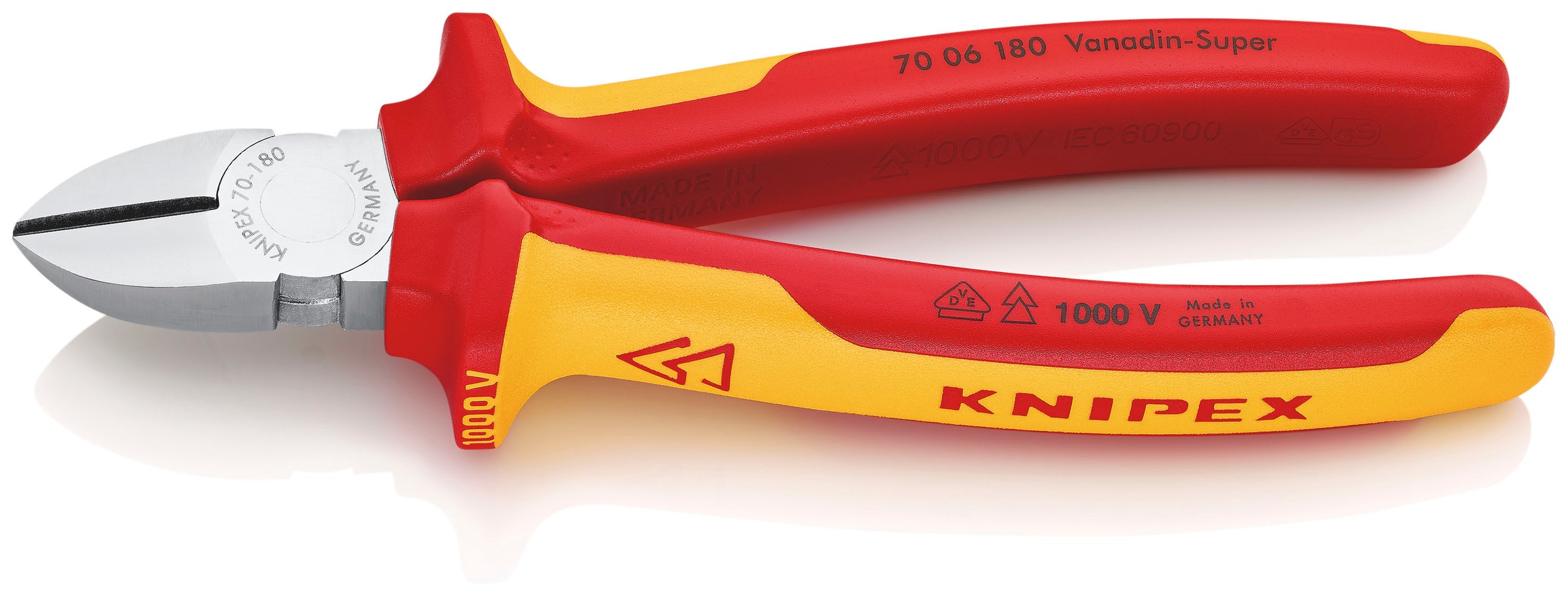 Knipex Seitenschneider »70 06 180«, (1 tlg.), verchromt, isoliert mit Mehrkomponenten-Hüllen, VDE-geprüft 180 mm