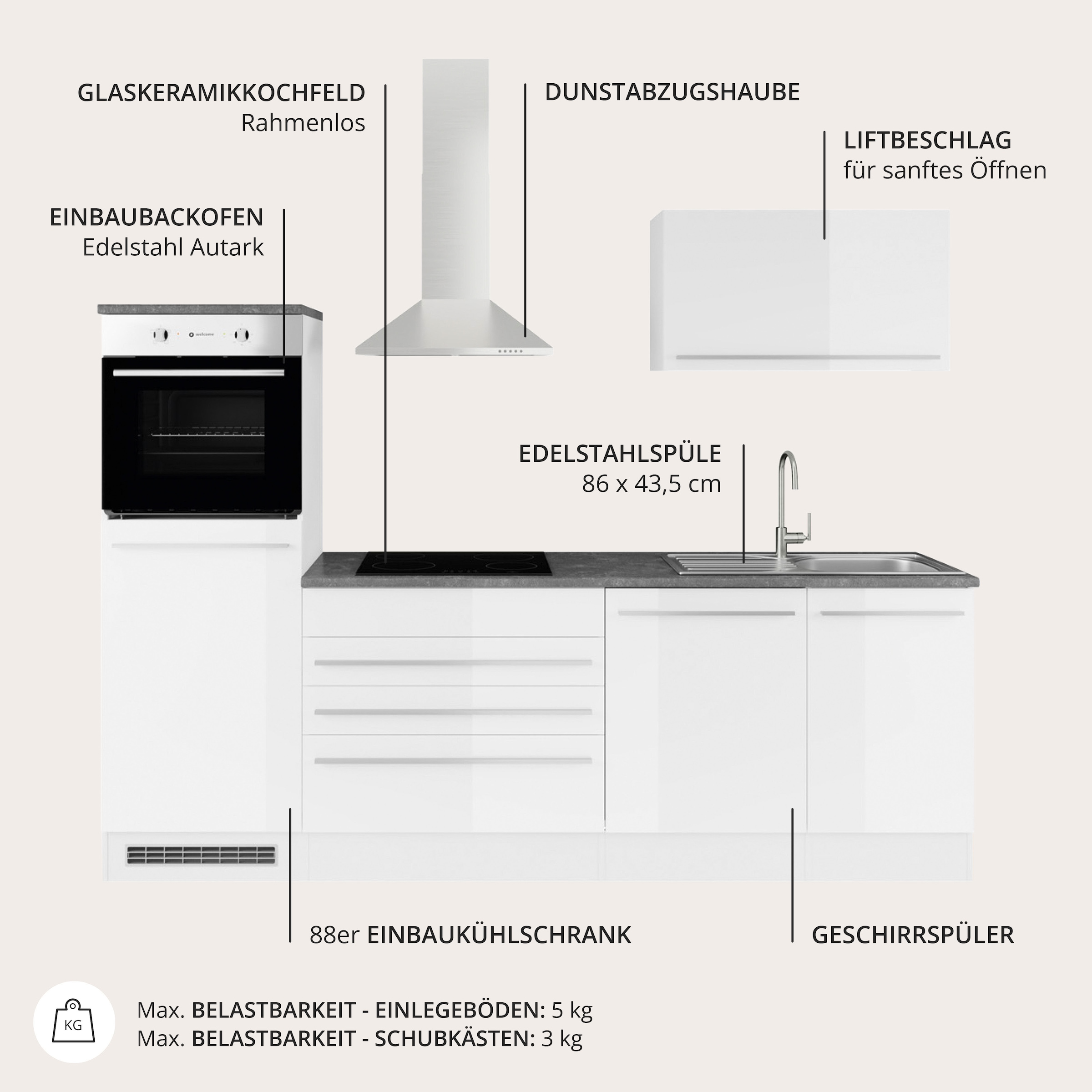 BASIC by Balculina Küchenzeile »Jazz« Breite 260 cm, wahlweise mit E-Geräten