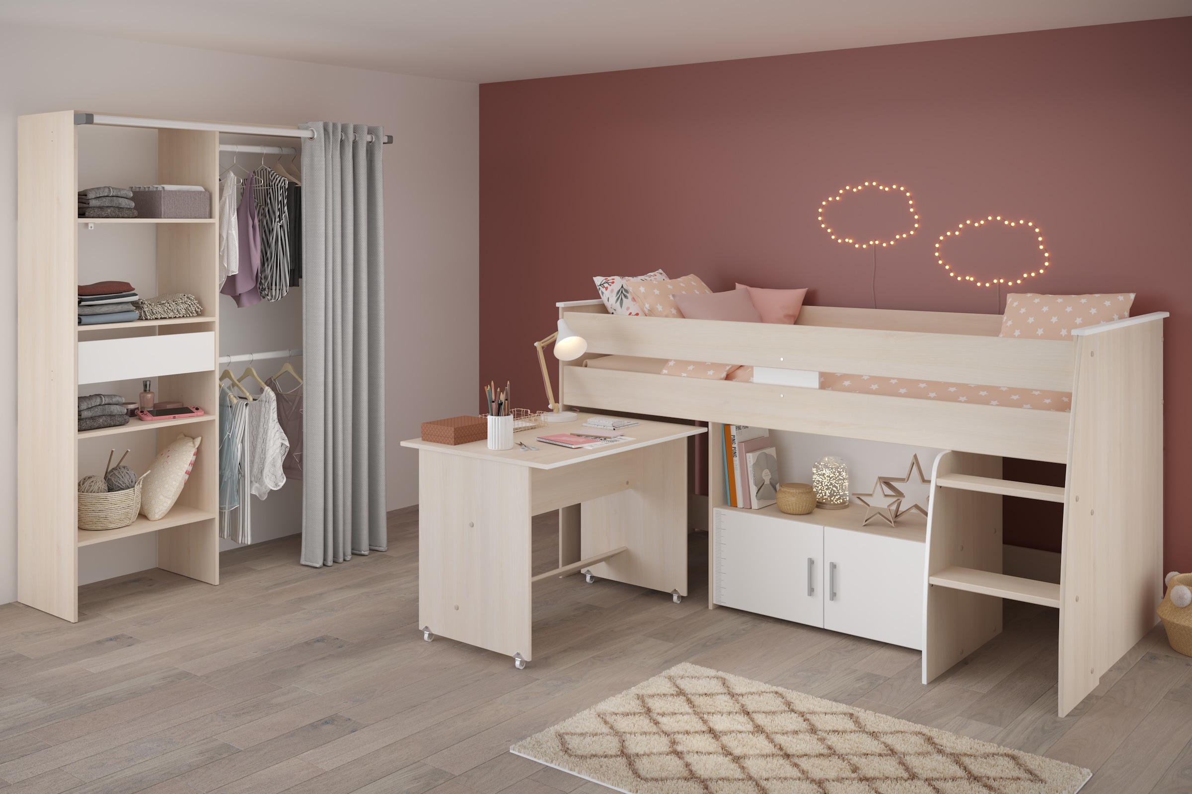 Parisot Jugendzimmer-Set »Parisot Charly 22« Set, 2 tlg. ausziehbarer Schreibtisch auf Rollen