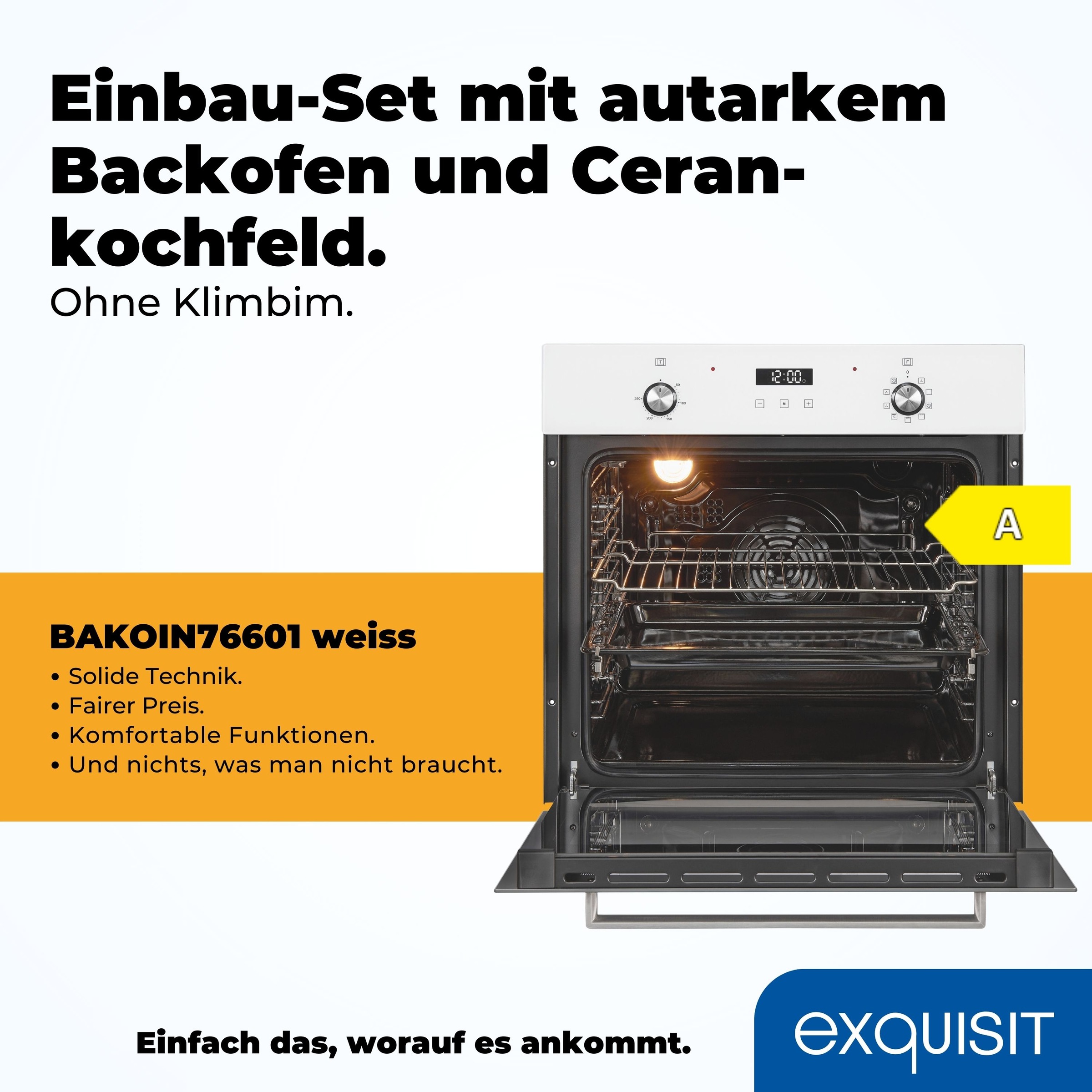 exquisit Backofen-Set »EBE76-9-H-020 weiss«, mit 1-fach-Teleskopauszug