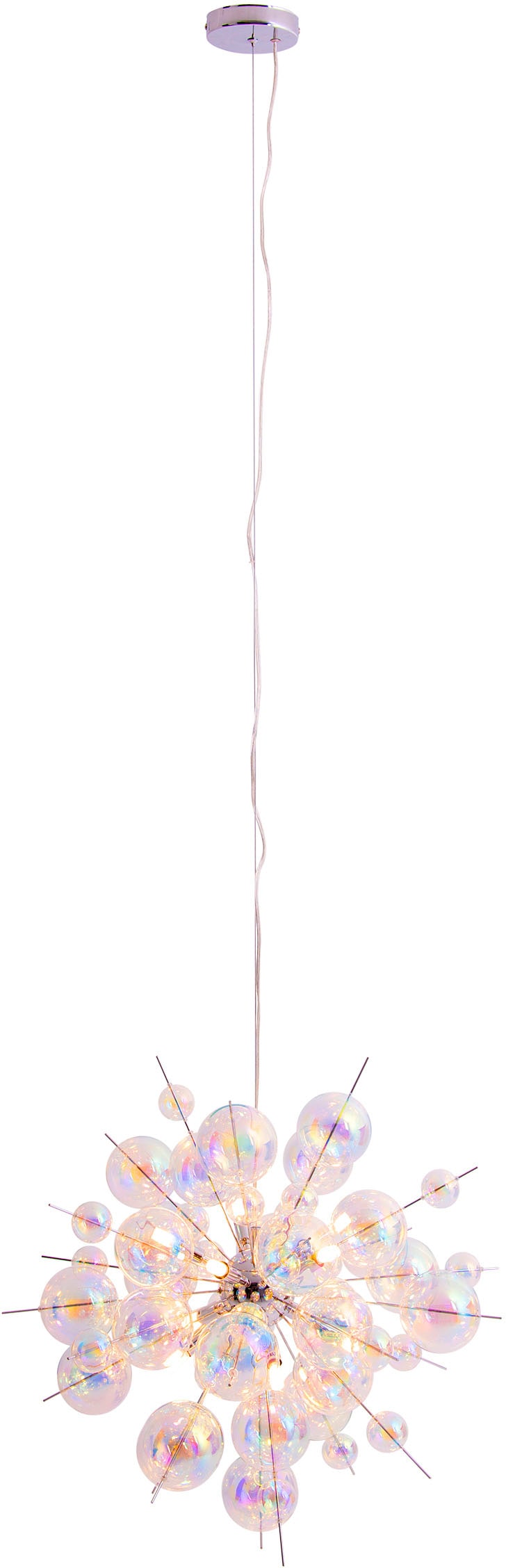 näve Pendelleuchte »Explosion«, 10 flammig, Leuchtmittel G9 | ohne Leuchtmittel, irisierende, transparente Glaskugeln, für 10 x G9 Sockel, Ø 65 cm