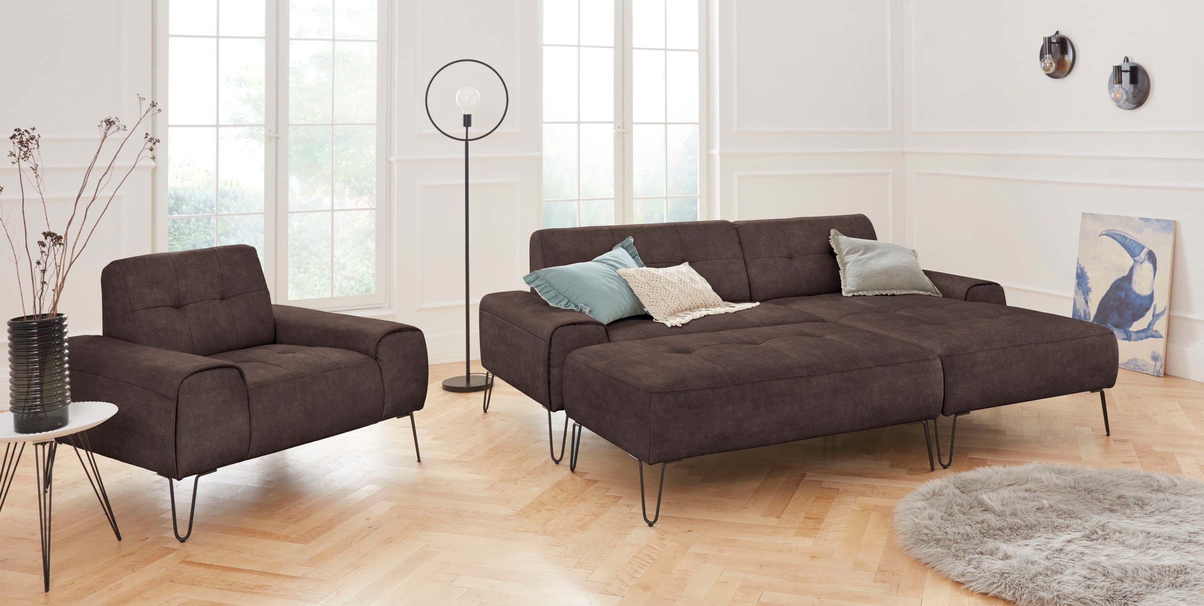 exxpo - sofa fashion Ecksofa »Taranto, aktuelles Design trifft Sitzkomfort, hoher Designfuß, L-Form«, aufwendige Rückenlehnenpolsterung für mehr Komfort