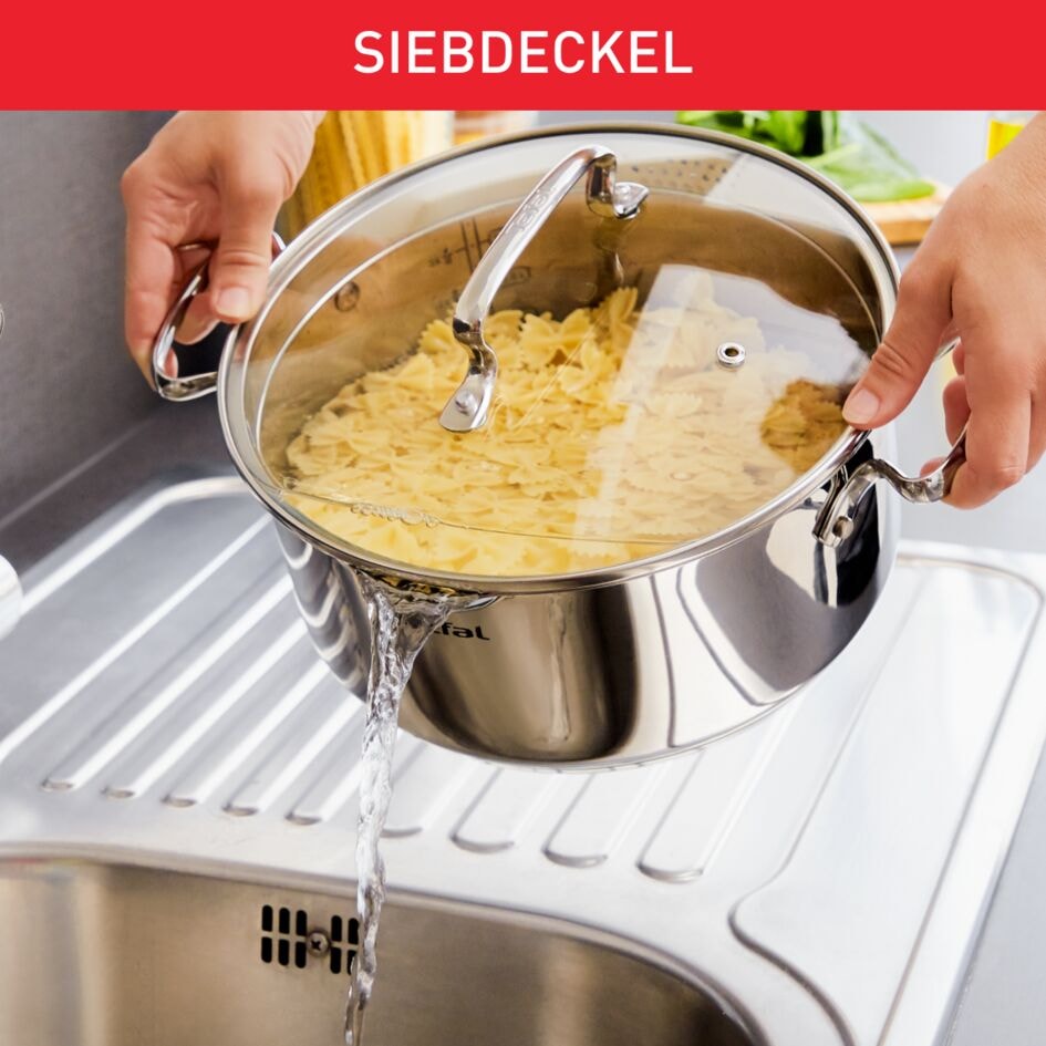 Tefal Topf-Set »Duetto+ G719S7« Set, Kochtopf mit Glasdeckel 16/20/24 cm, Stielkasserolle 16 cm, 7 Stk. tlg. Edelstahl 18/10