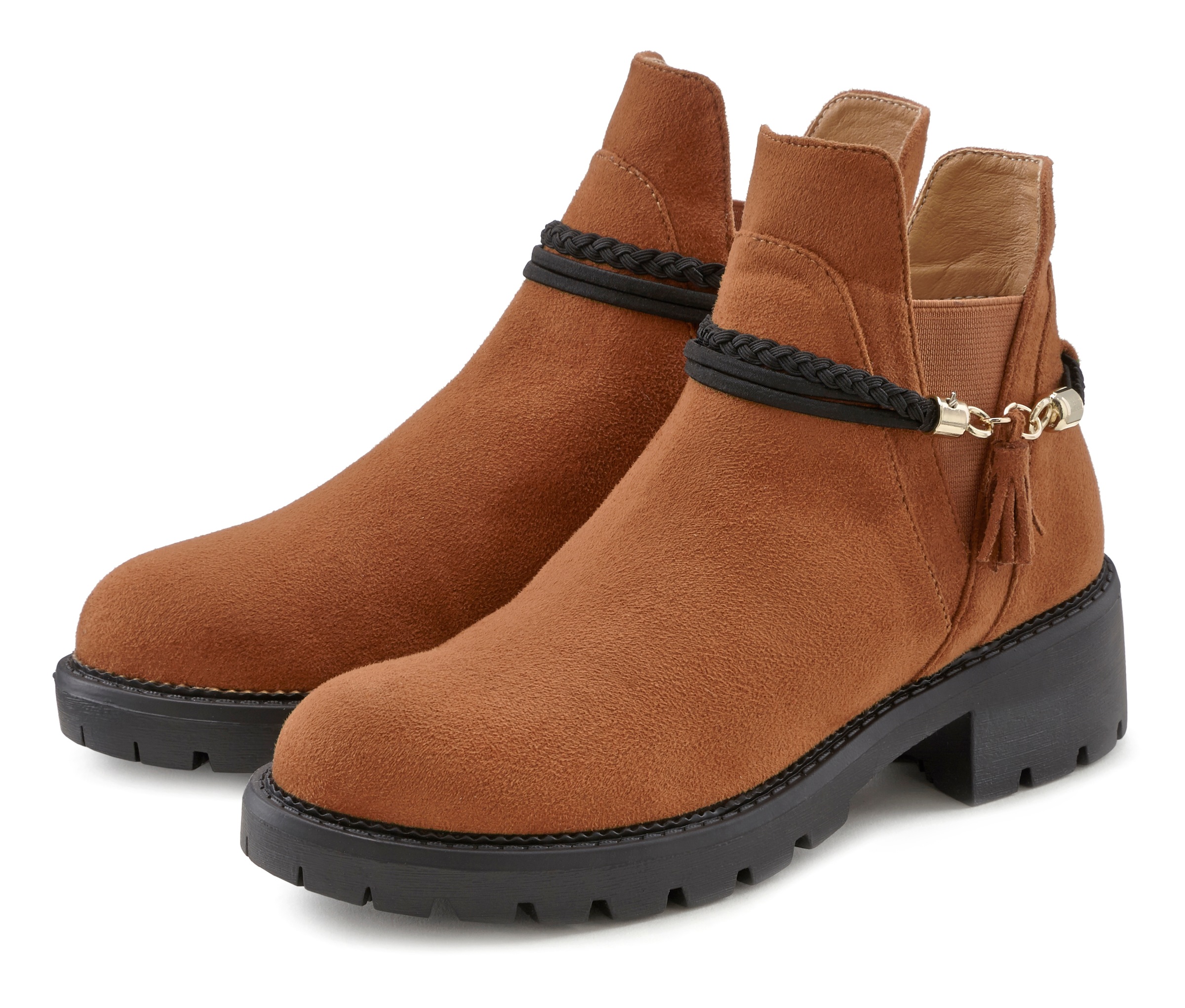 LASCANA Chelseaboots, mit abnehmbarem Band und Chunky-Sohle, Ankle Boots, Stiefelette