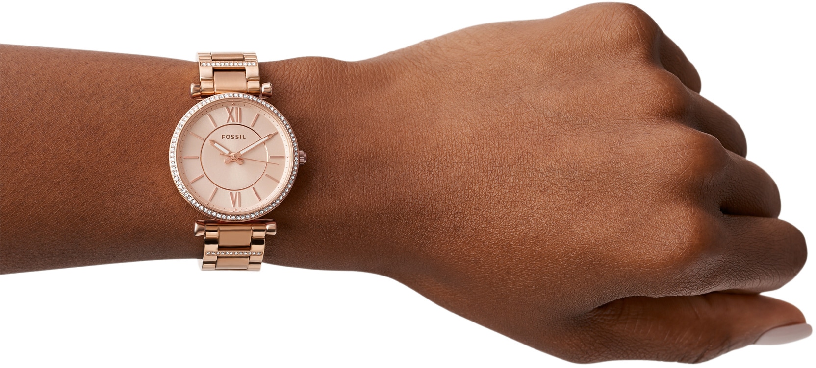 Fossil Quarzuhr »CARLIE«, Armbanduhr, Damenuhr, analog, Edelstahlarmband
