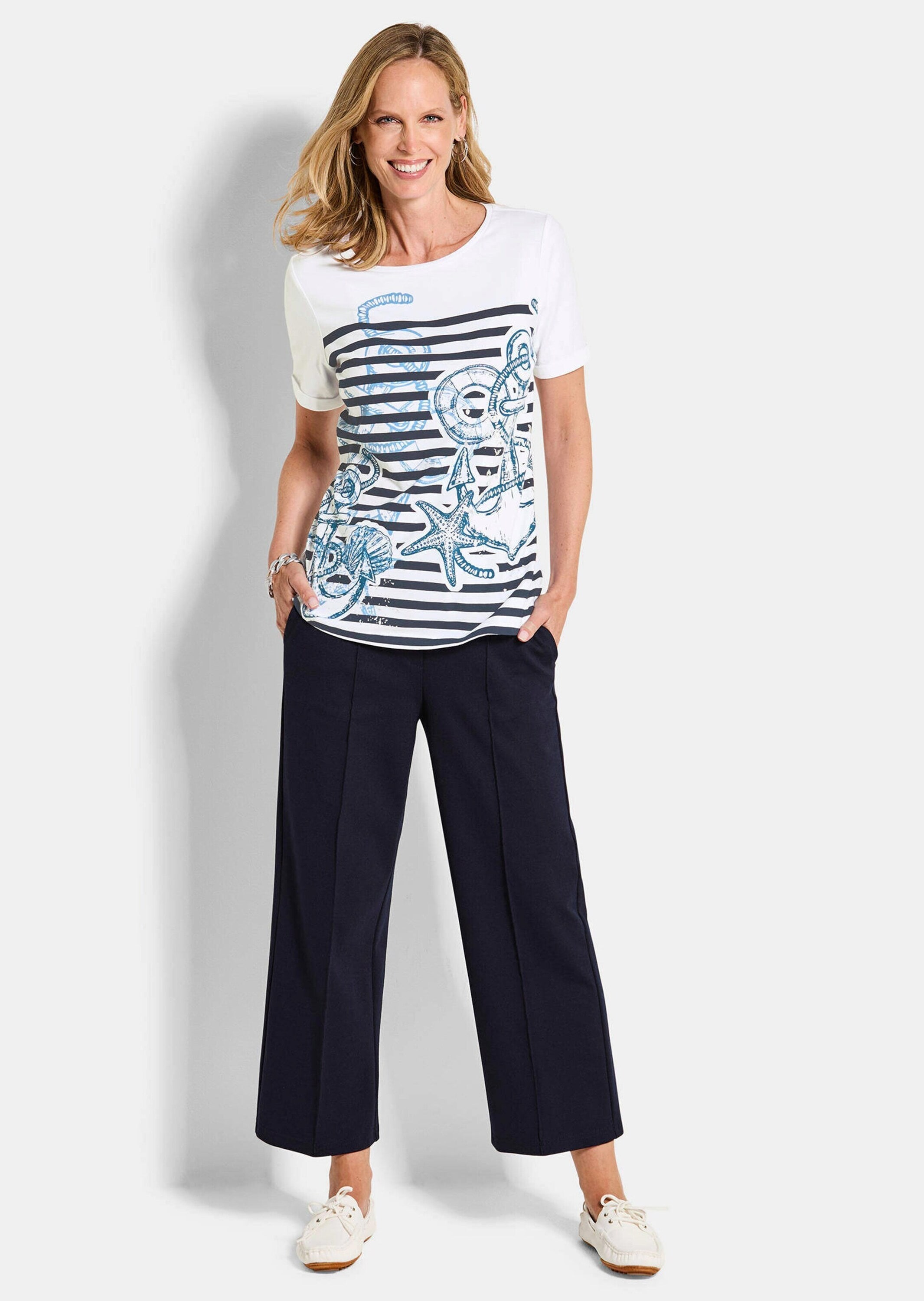 GOLDNER Kurzarmshirt »Jerseyshirt mit maritimen Print« stretchbequemer Viskopsejersey