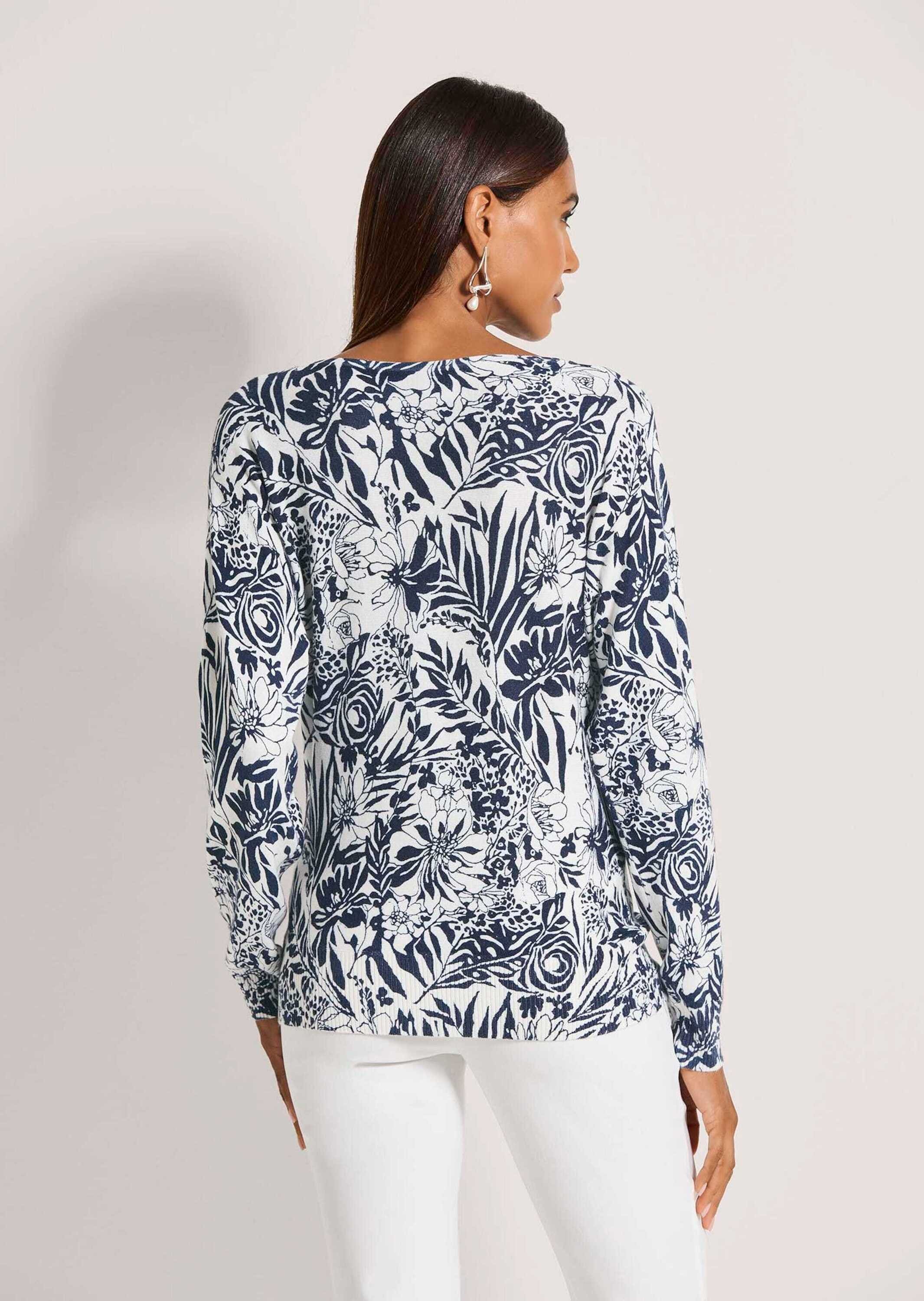 MADELEINE Longpullover »Feinstrickpullover Viskoseshirt mit floralem Muster« Rippenbündchen