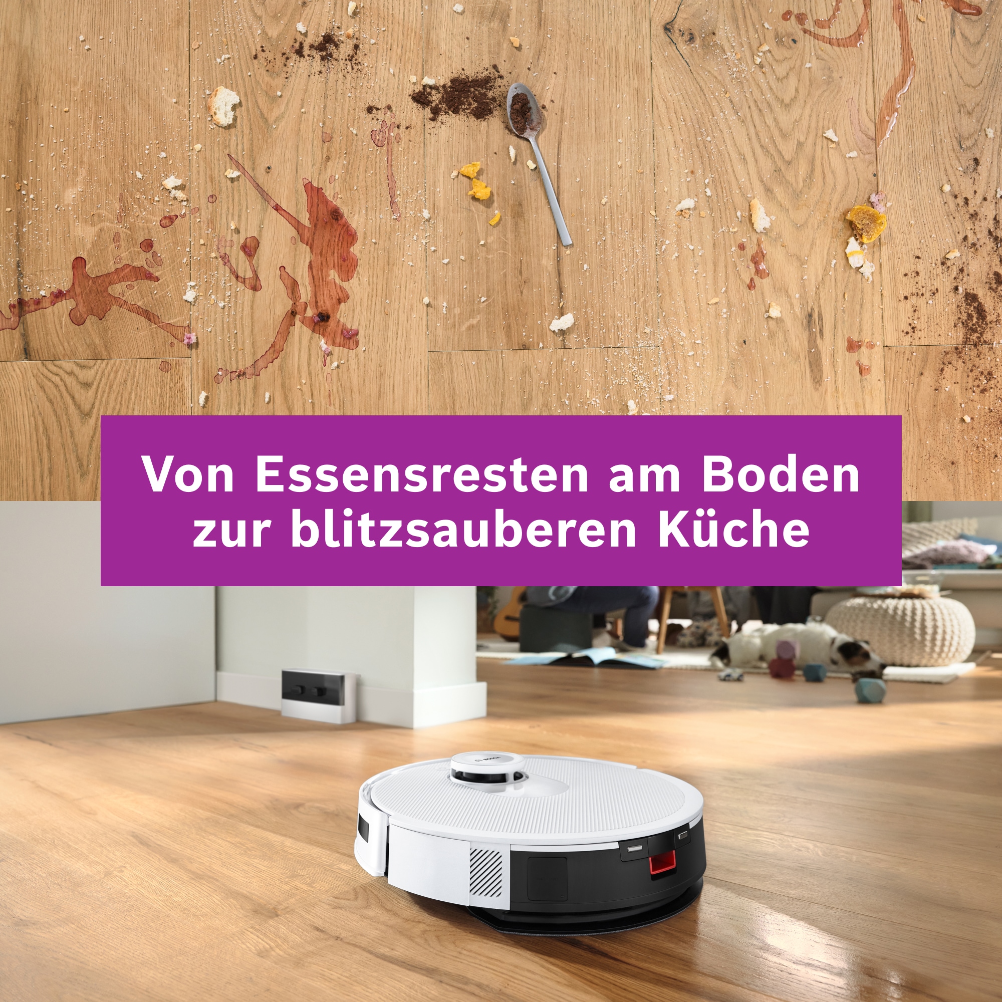 BOSCH Saugroboter »Spotless BCRC1W, Saugroboter mit Wischfunktion, 11.000 Pa Saugkraft«, Ladestation, einfache Navigation mit Infrarot-Licht, Carbon Bürste