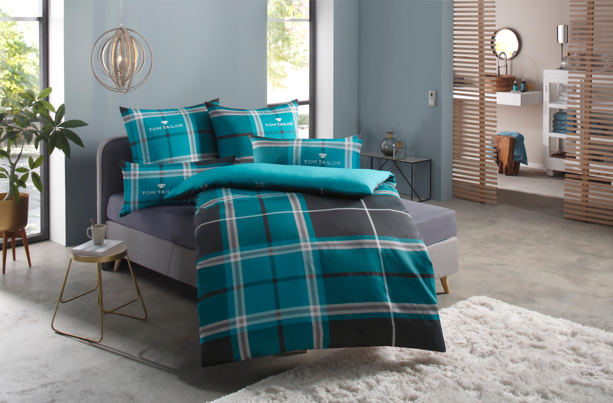 TOM TAILOR HOME Wendebettwäsche »Eric in Gr. 135x200 oder 155x220 cm«, mit Reißverschluss, mit GRATIS-Zugabe: Sportbeutel aus 100% Baumwolle