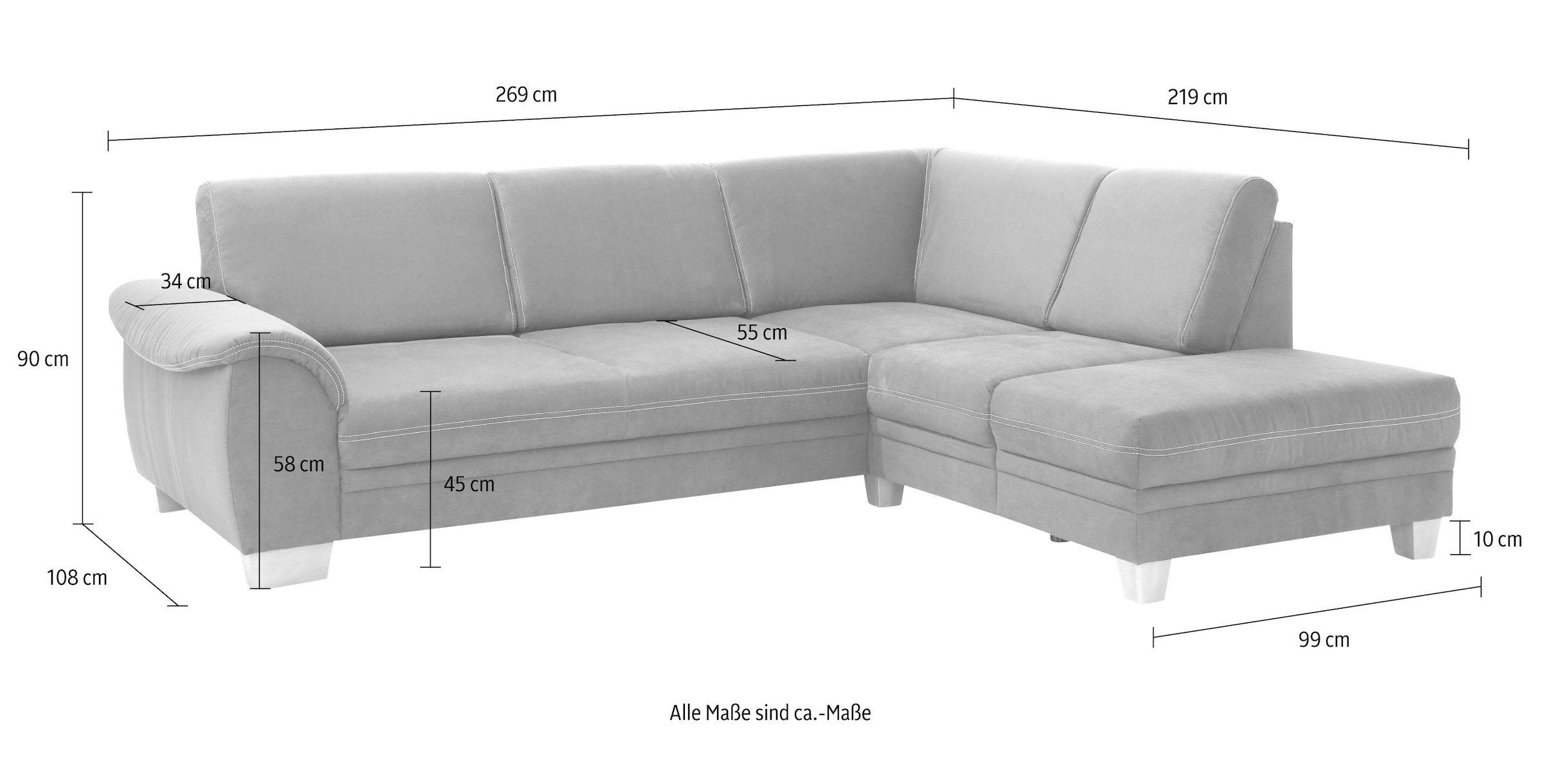 Home affaire Ecksofa »Husum L-Form«, mit Sitztiefenverstellung, Federkern-Polsterung und Kontrastnaht
