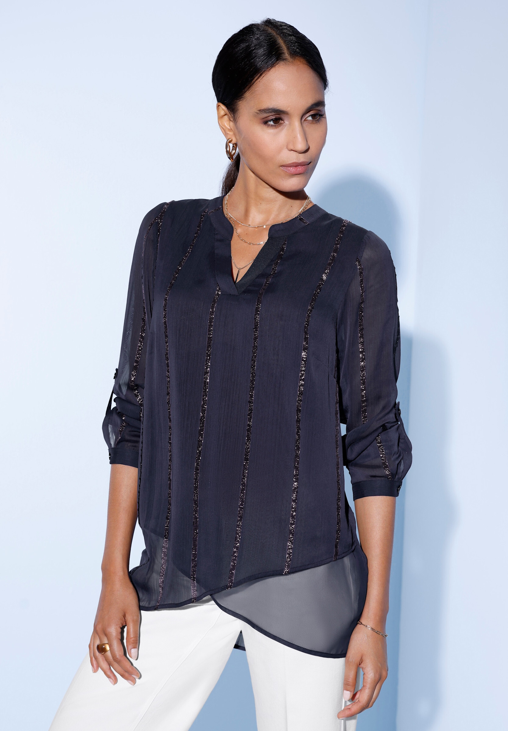 creation L Klassische Bluse »Longbluse Longbluse mit Glanzstreifen«