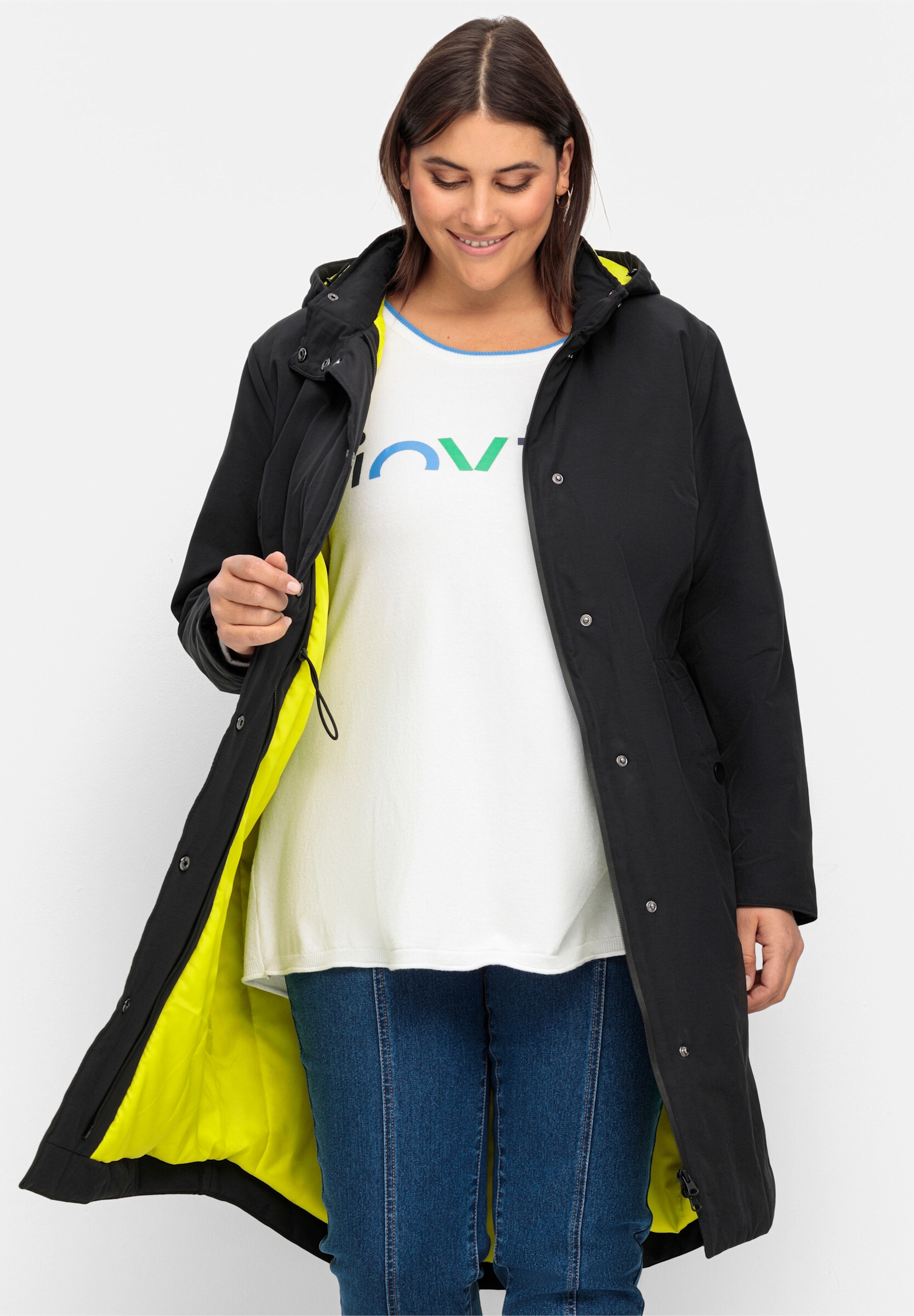 Sheego Langjacke »Mantel Parka mit Kontrast-Futter« Abnehmbare Kapuze
