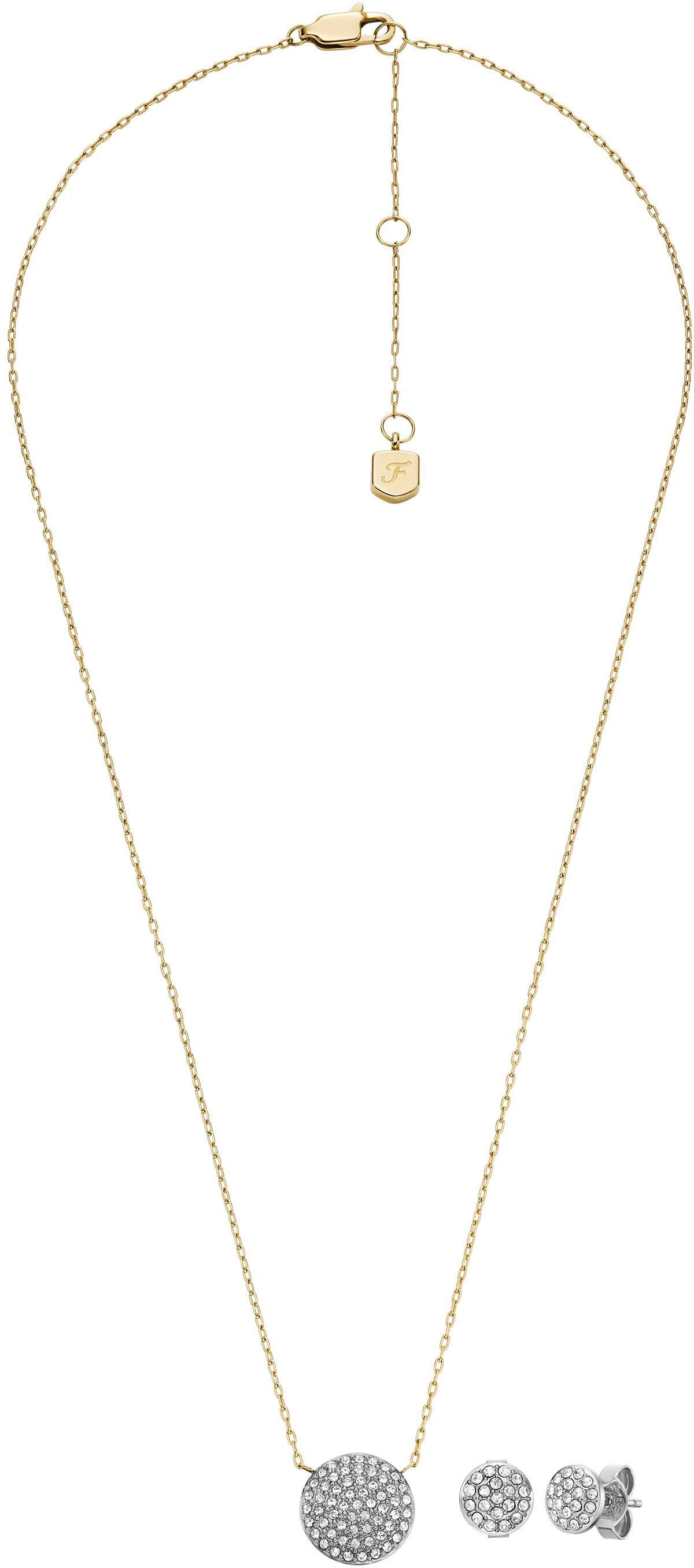Fossil Ohrring und Ketten Set »Schmuckset Mulitpack Schmuck Geschenk Edelstahl Jewelry, JF04815SET«, (Set, 3 tlg.), mit Glassteinen