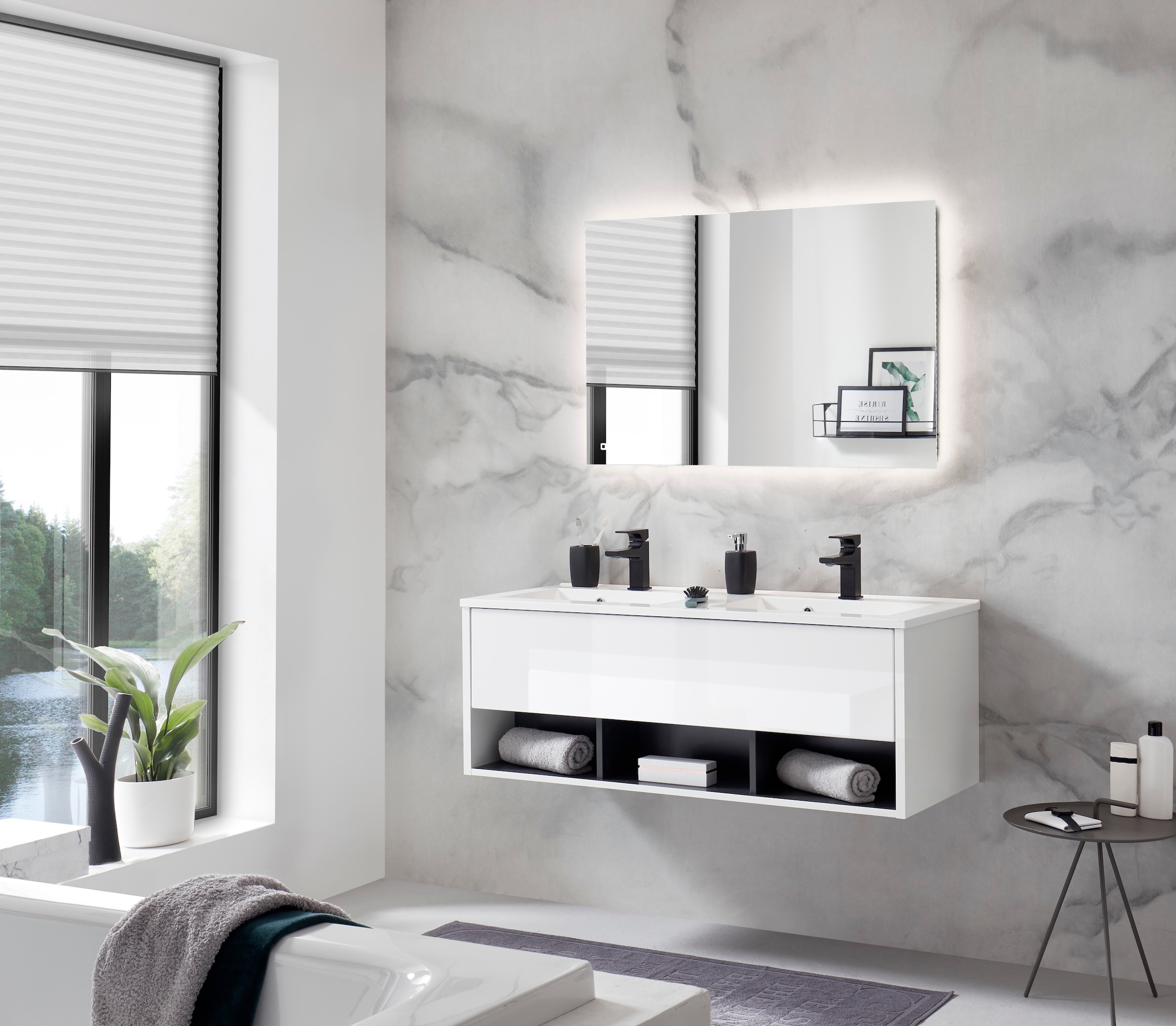 PLACES OF STYLE Badmöbel-Set »Studio Line, Bad im modernen Design, 2-teiliges Badezimmer« 2 Stk. tlg.