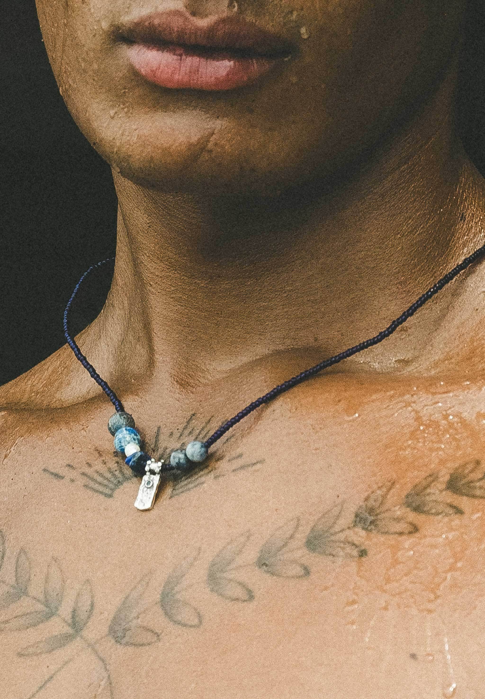 HAZE & GLORY Silberkette »Halskette Lapis Lazuli Perlen 925 Sterling Silber«