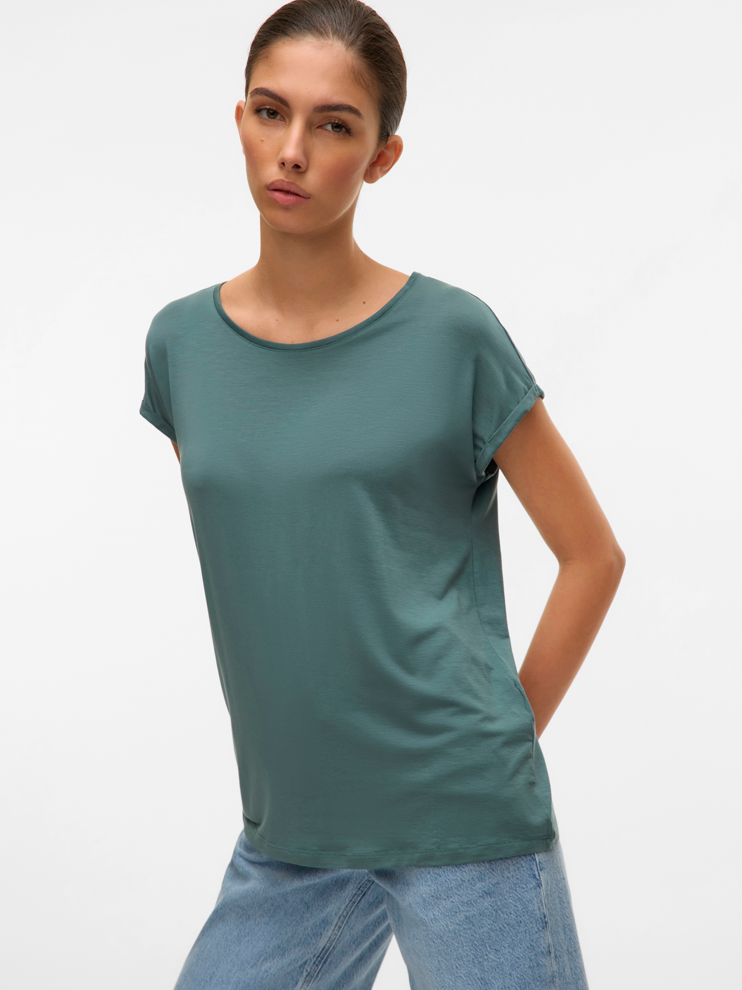 Vero Moda Rundhalsshirt »VMAVA PLAIN SS TOP GAJRS NOOS«