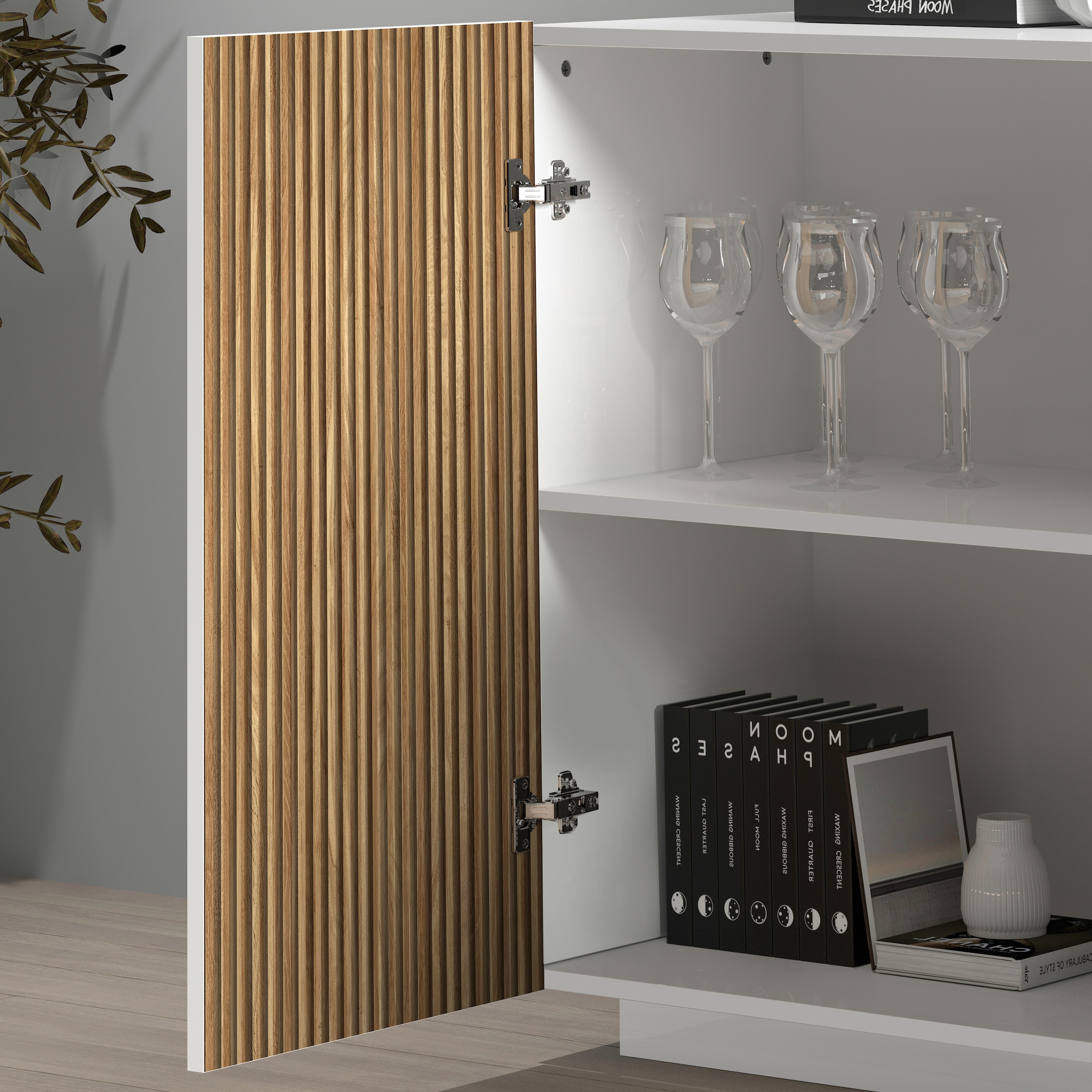 INOSIGN Sideboard »Vega Sideboard,Kommode,200 cm«, mit 4 Türen,Fronten mit Rillen-Optik