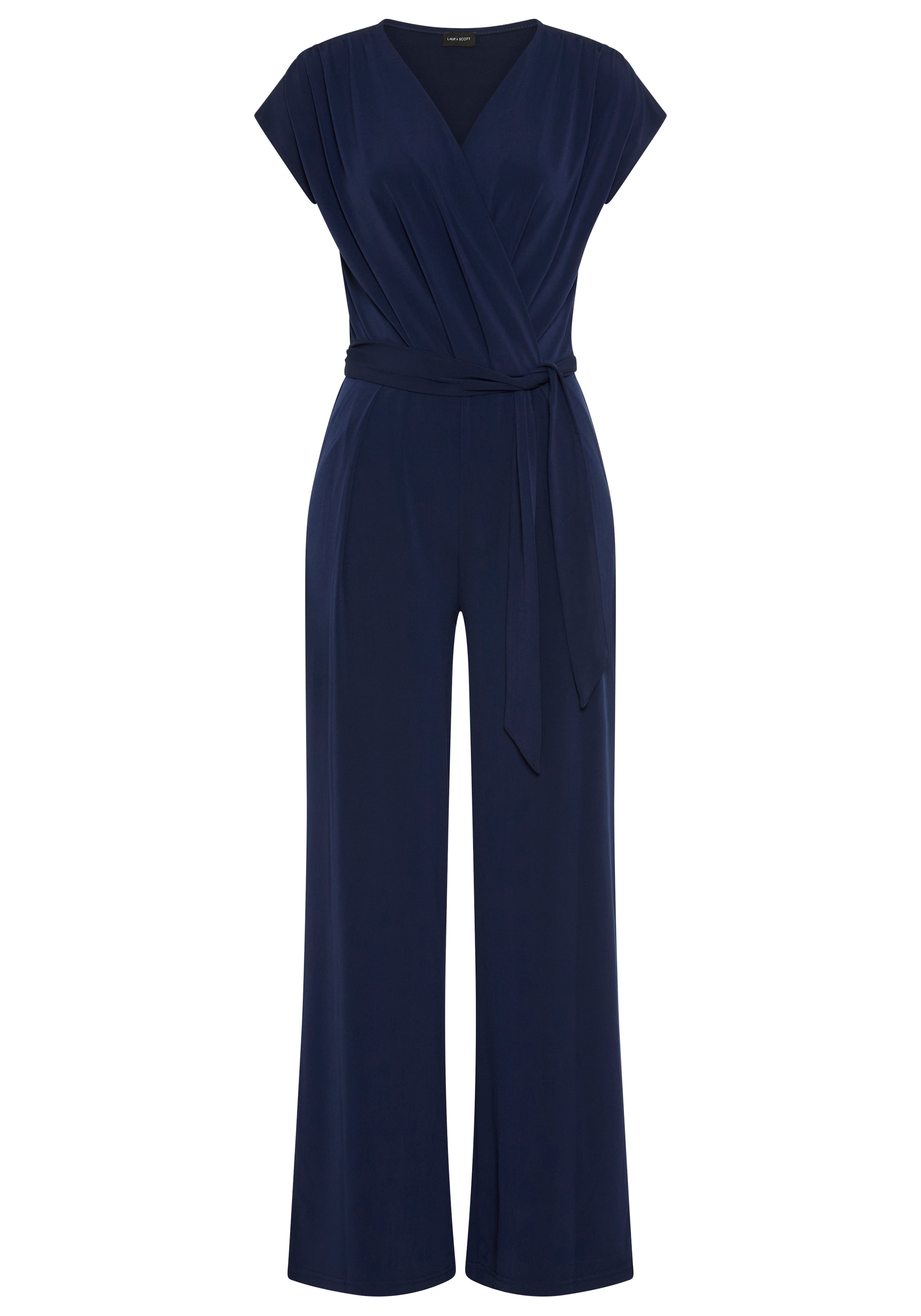 Laura Scott Jumpsuit mit Wickeloptik und Gürtel, aus elastischem Jersey-Material