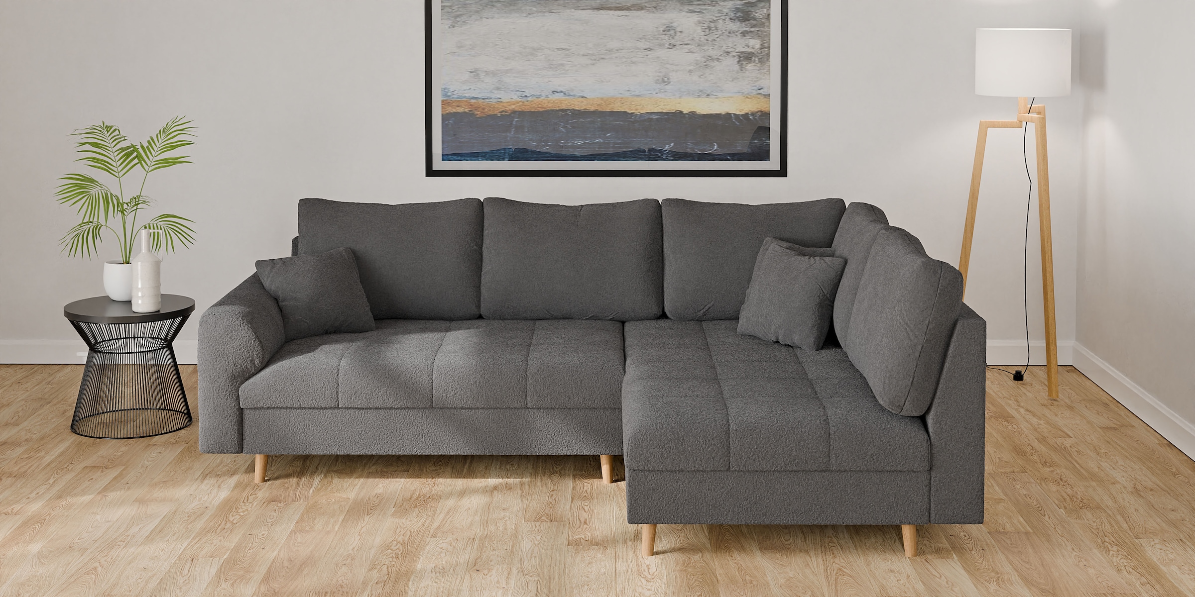 Home affaire Ecksofa »CHARRE L-Form mit Ottomane, Maße B/T/H: 231/161/81 cm«, feine Steppung, lose Rücken- und Zierkissen, auch in Cord und Bouclé