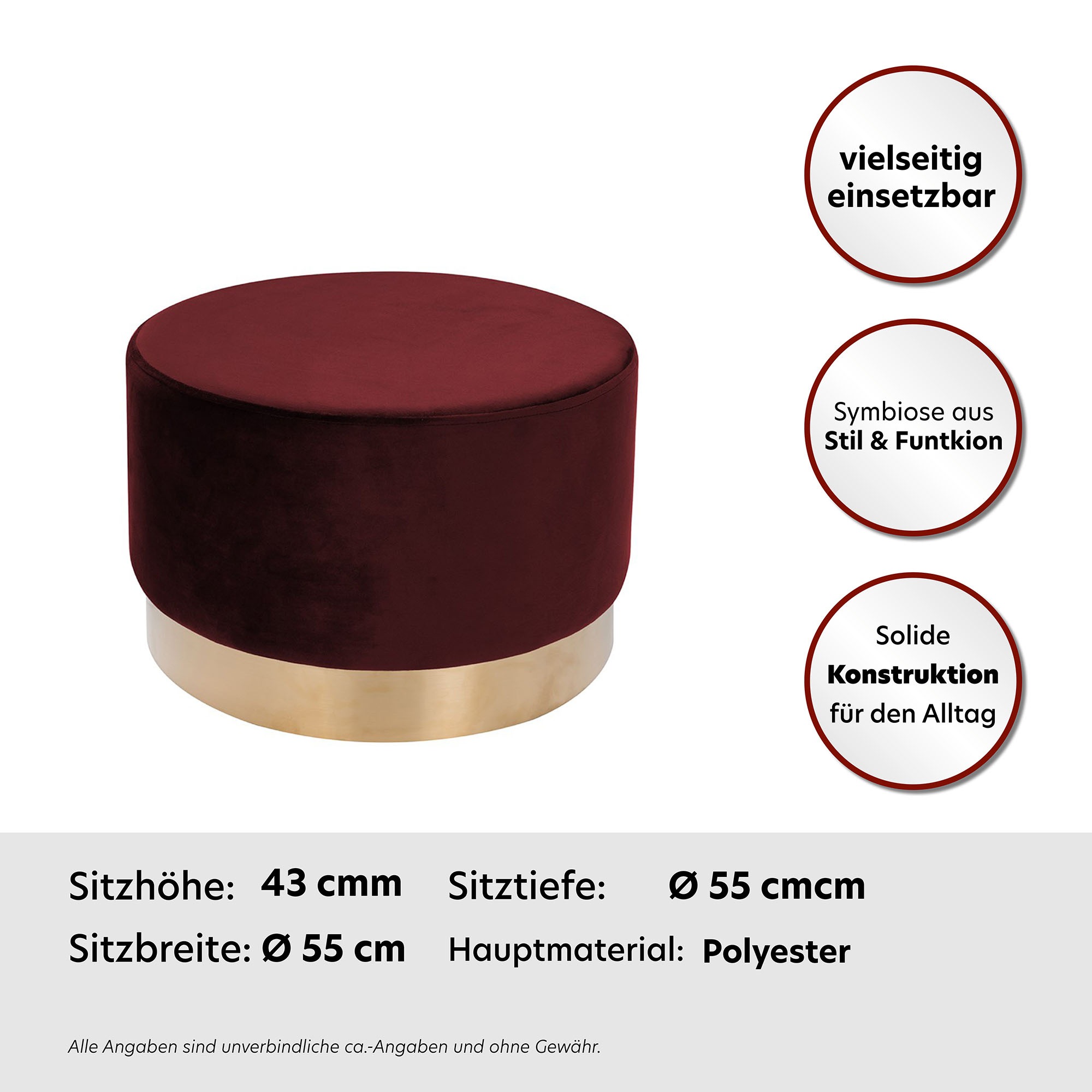 Kayoom Hocker »Nano 510, Hocker in stilvollem Design,weiche Schaumstoff-Sitzfläche«, (1 St.), Golz Akzente, mit pflegeleichtem Stoffbezug, große runde Form