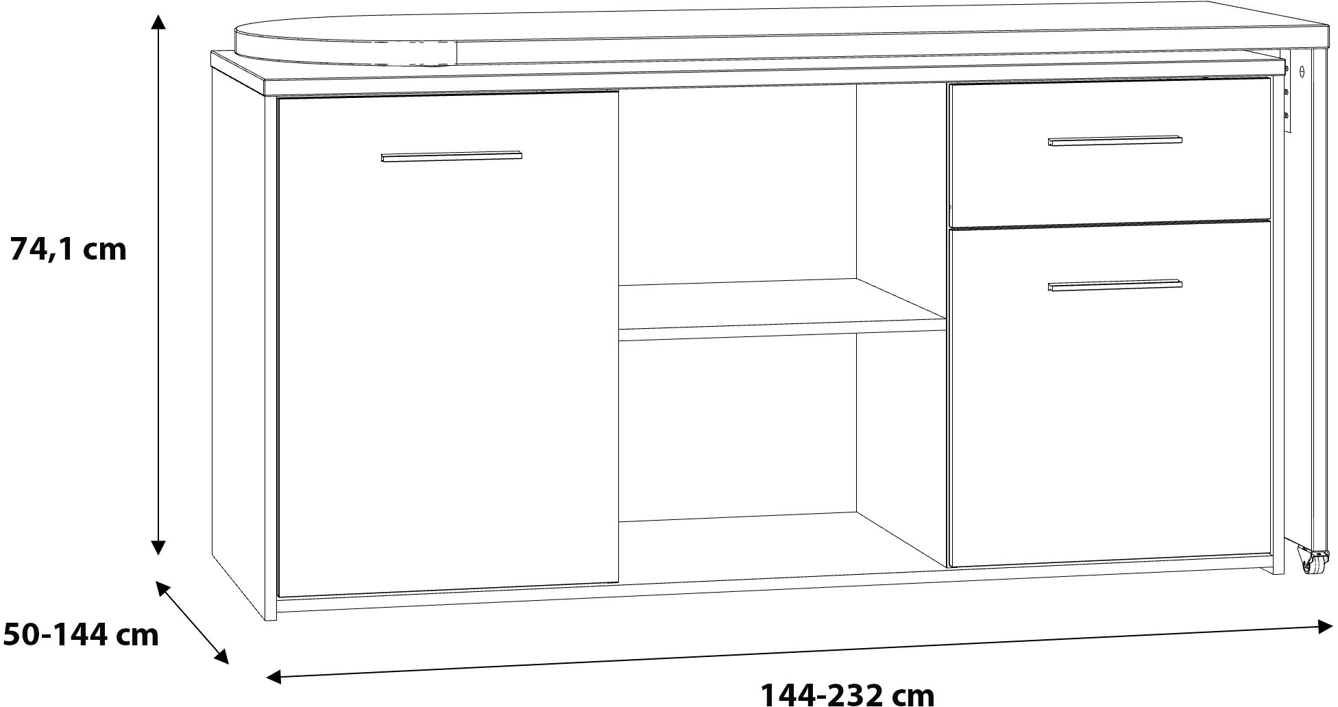 FORTE Schreibtisch »Aliklia«, multifunktional, Tischplatte ausschwenkbar, mit Rollen, Sideboard