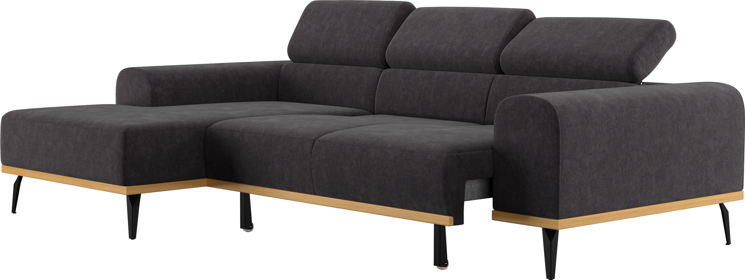 Places of Style Ecksofa »Carlo L-Form«, mit Kopfteilverstellung & Holz-Rahmenoptik, wahlweise Relaxfunktion