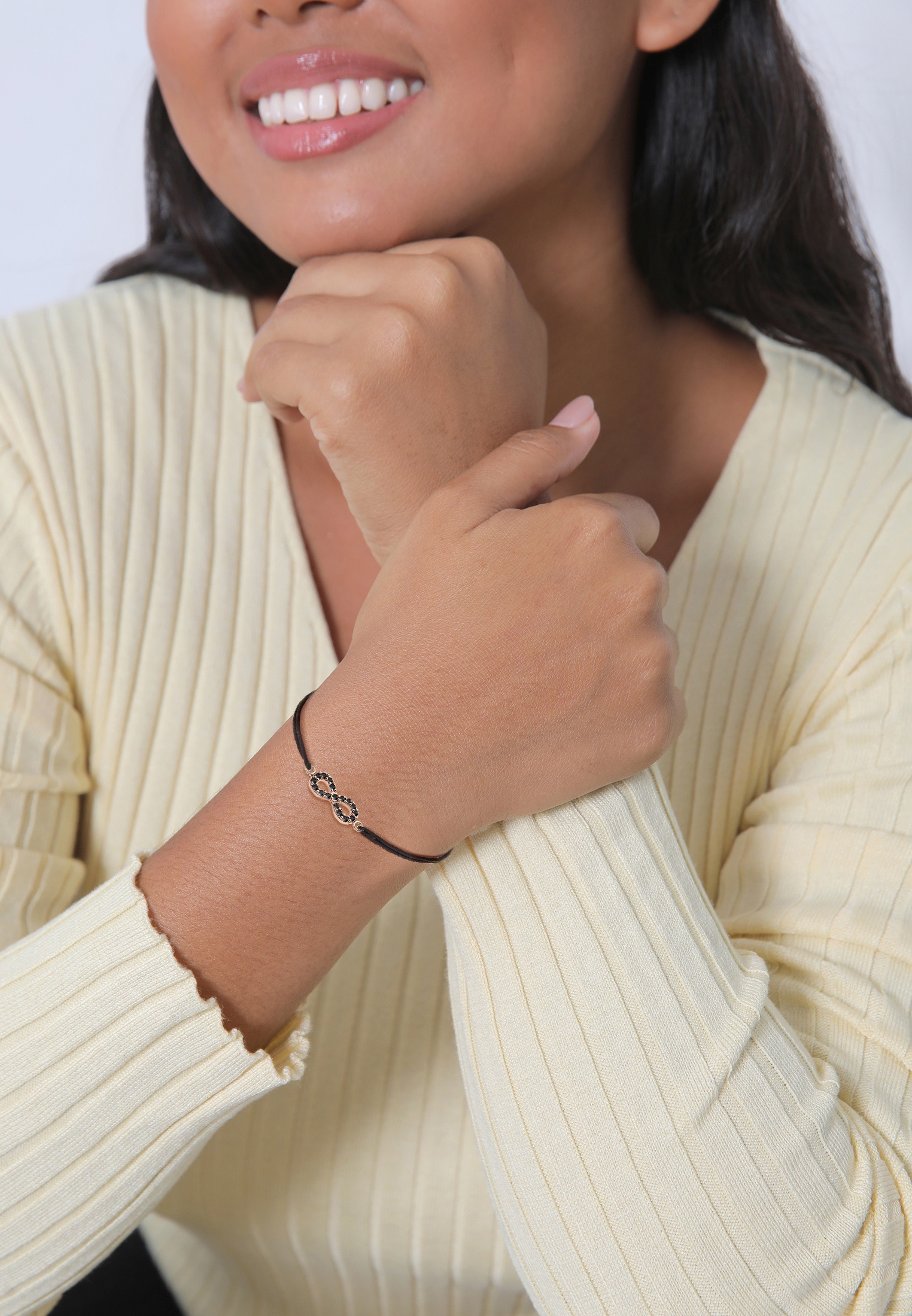 Elli Armkette »Armband Infinity Glas Kristalle Schwarz 925 Sterling Silber Rosegold«