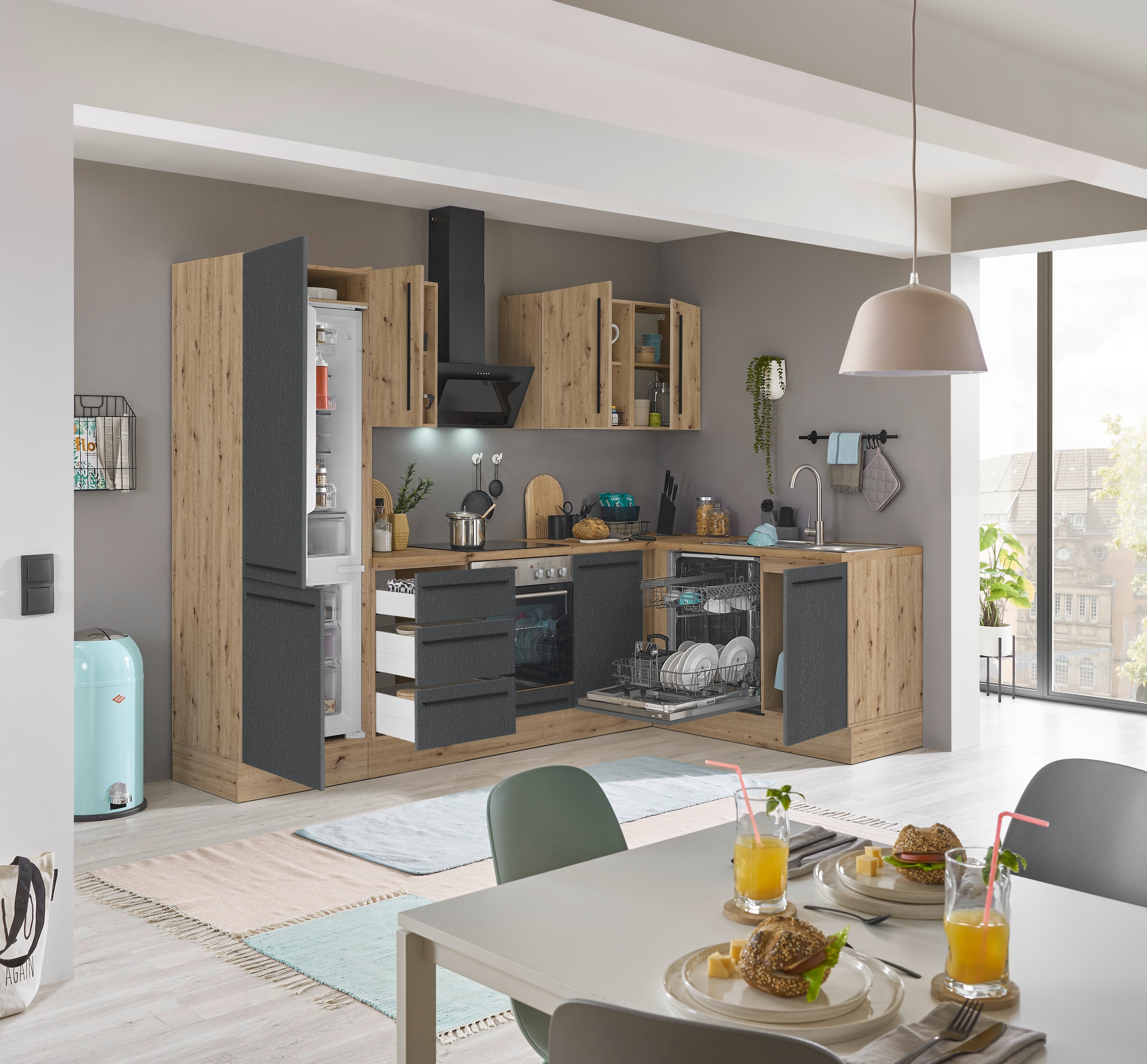 KOCHSTATION Winkelküche »Florida, Stellbreite 280x165 cm«, wahlweise mit E-Geräten, mit Softclose für Türen und Schubkästen