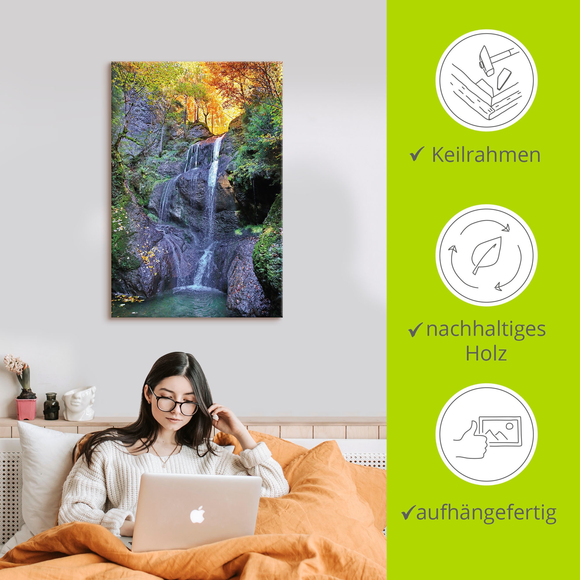 Artland Leinwandbild »Niedersonthofener Wasserfall im Allgäu« Wasserfallbilder 1 Stk. tlg. auf Holzrahmen gespannt