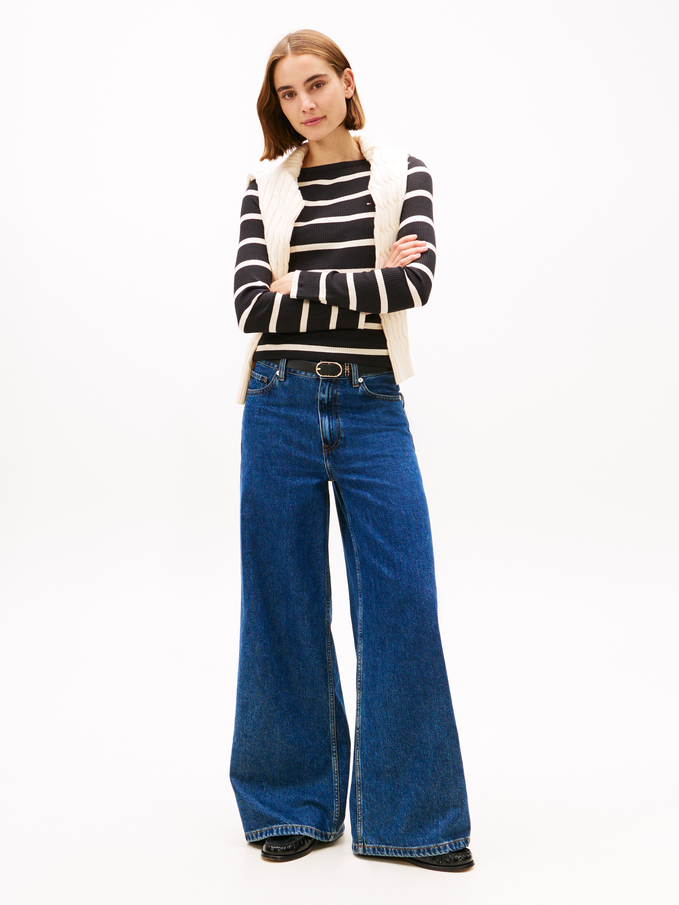 Tommy Hilfiger Langarmshirt »SLIM 5X2 RIB BOAT-NK LS mit U-Boot Ausschnitt und Rippstruktur« unifarben, casual, slim fit, Viskosemix, U-Boot-Ausschnitt