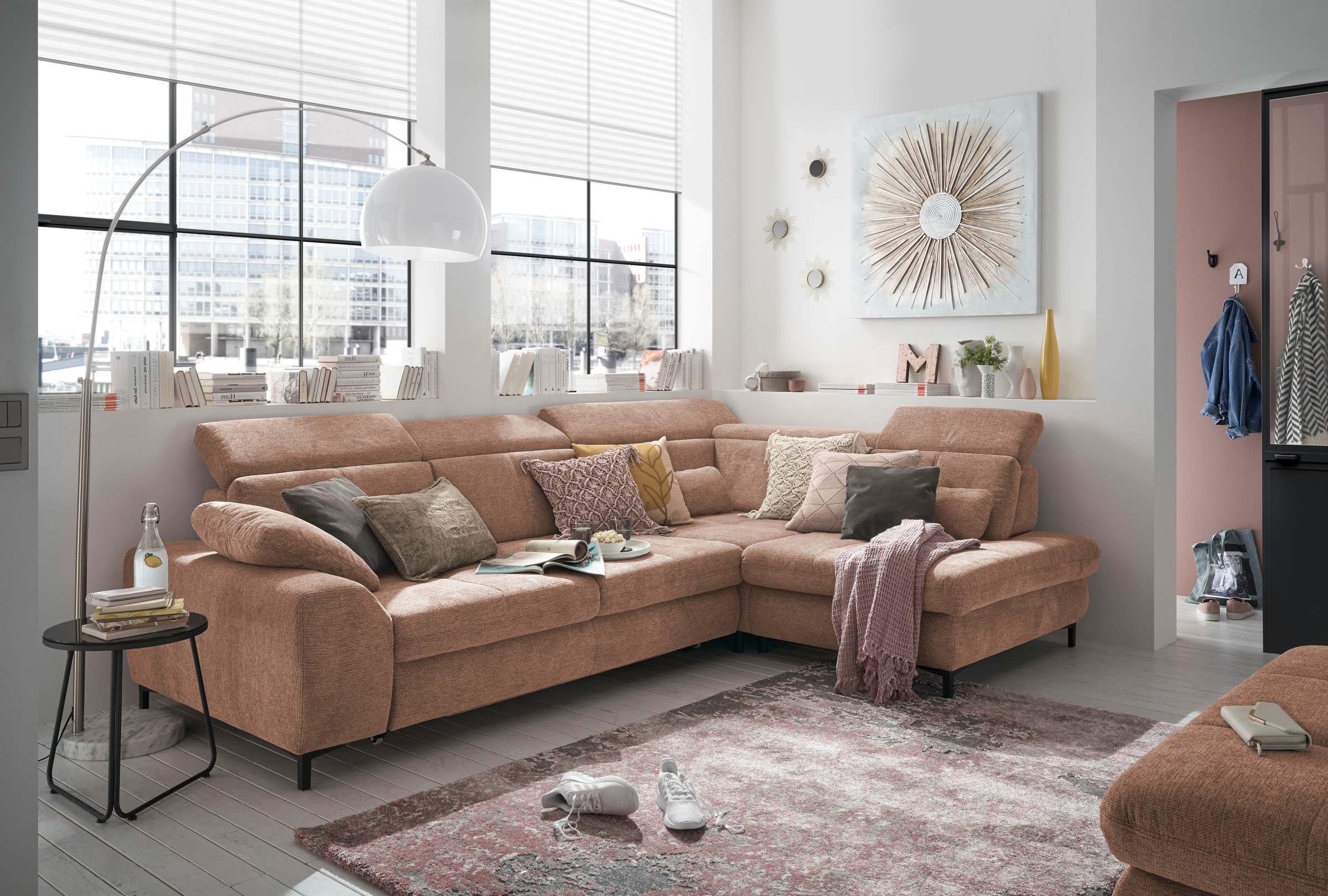 set one by Musterring Ecksofa »SO 3400, Komfortsitzhöhe 47cm oder 49cm, inkl. Sitztiefenverstellung«, verschiedene Funktionen, Kaltschaumpolsterung, Stellmaße 220 x 317 cm