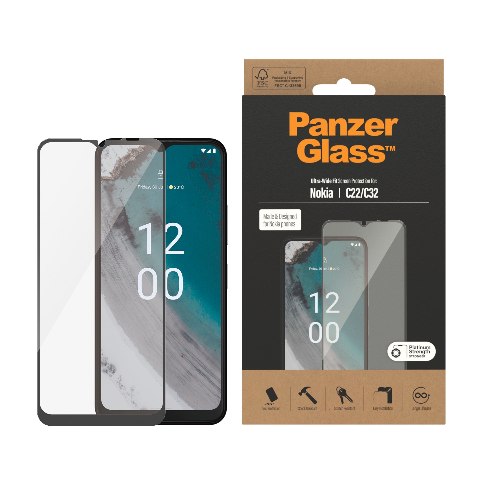 PanzerGlass Displayschutzfolie »Ultra-Wide Fit Screen Protector«, für Nokia C22-Nokia C32, (1 St.), Displayschutzfolie, Schutzfolie, Bildschirmschutz, kratz- & stoßfest