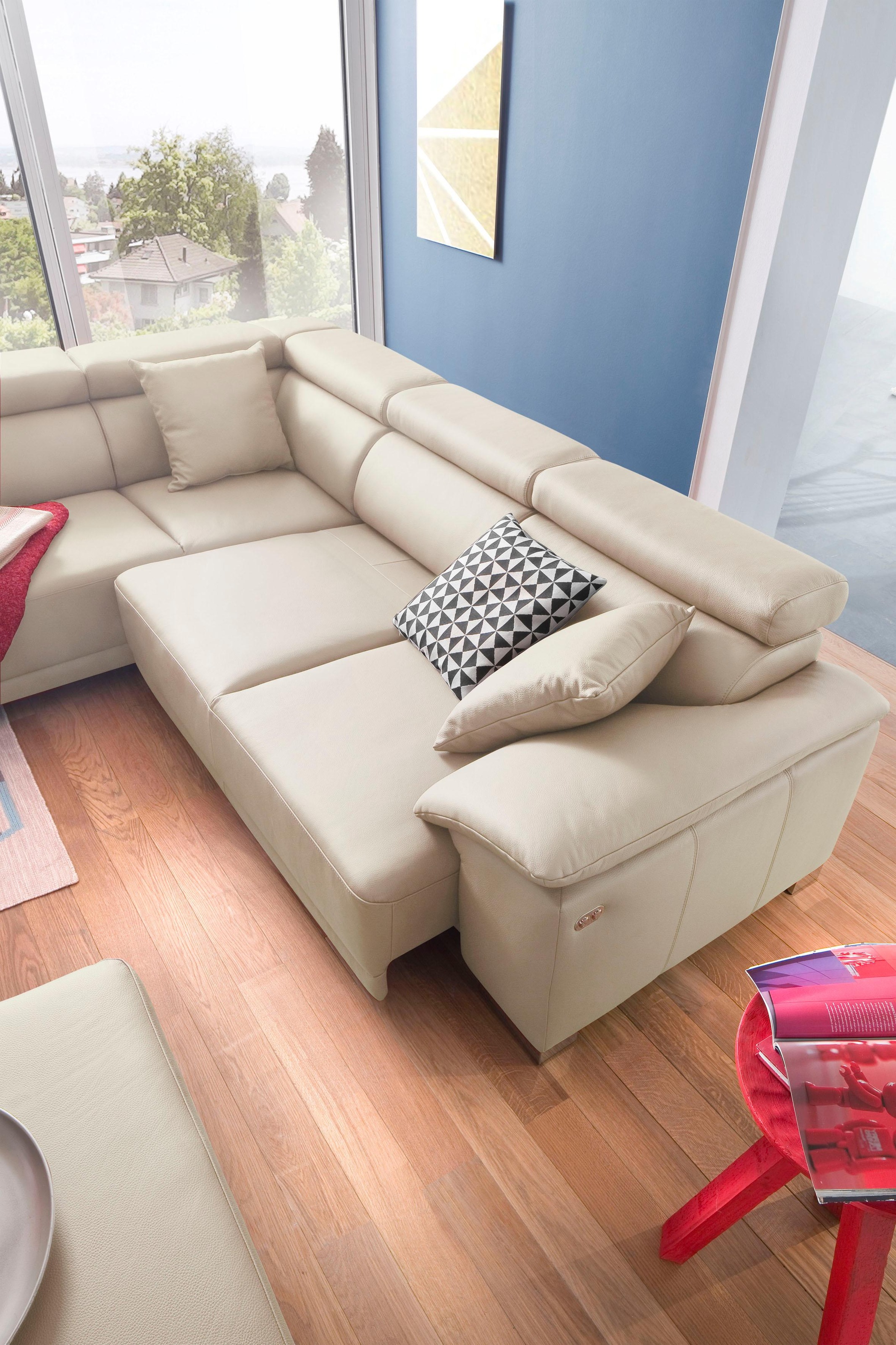 3C Candy Ecksofa »Menorca modern und bequem, L-Form«, Kopfteilverstellung, wahlweise elektronischer Sitzvorzug, in Dickleder