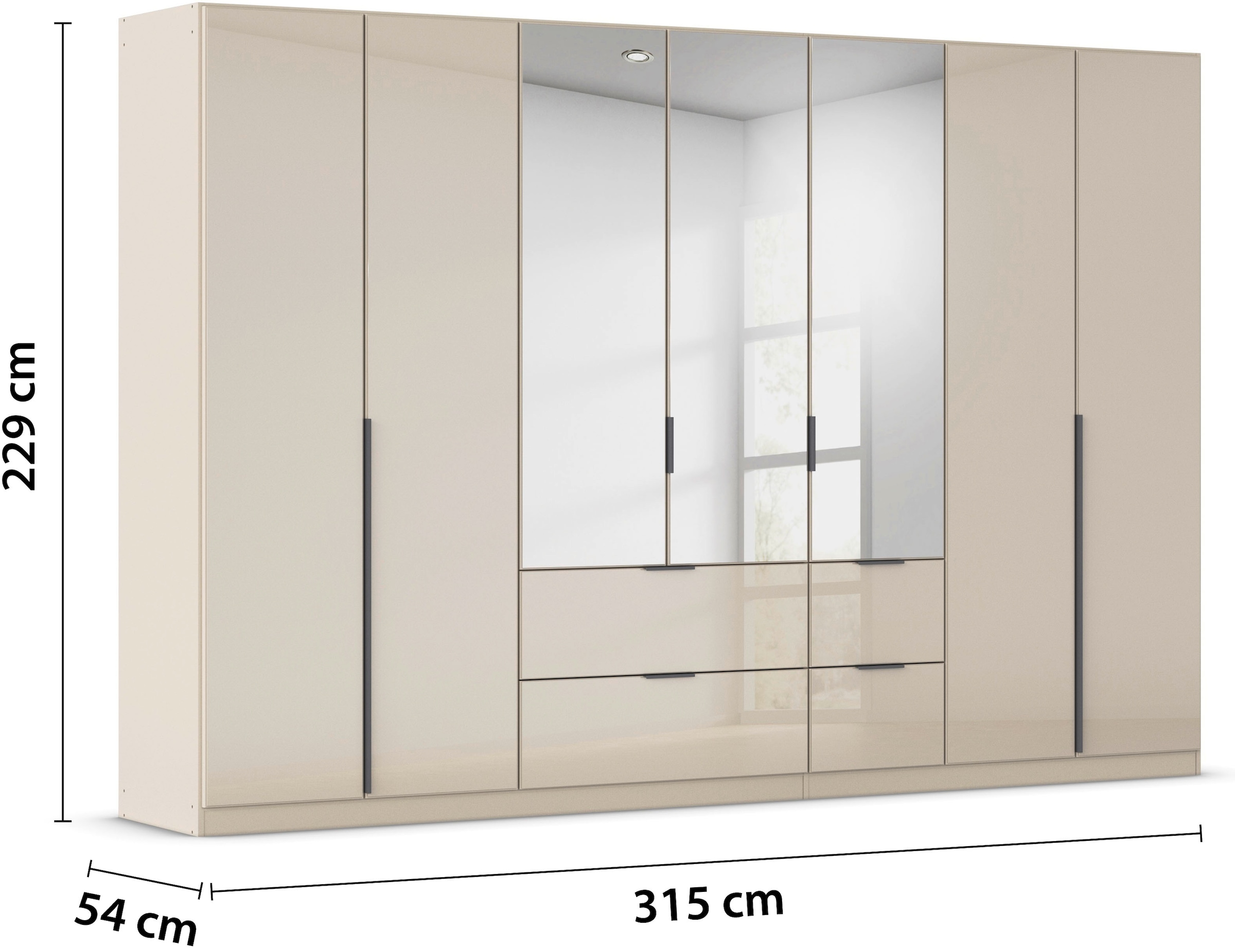 rauch Drehtürenschrank »Kleiderschrank Kleiderschränke Schrank Garderobe AGORDO mit Glasfront«, (in zwei Griff-Farben, Breiten 91-360 cm), mit Außenschubkästen, in 7 Breiten und 2 Höhen MADE IN GERMANY