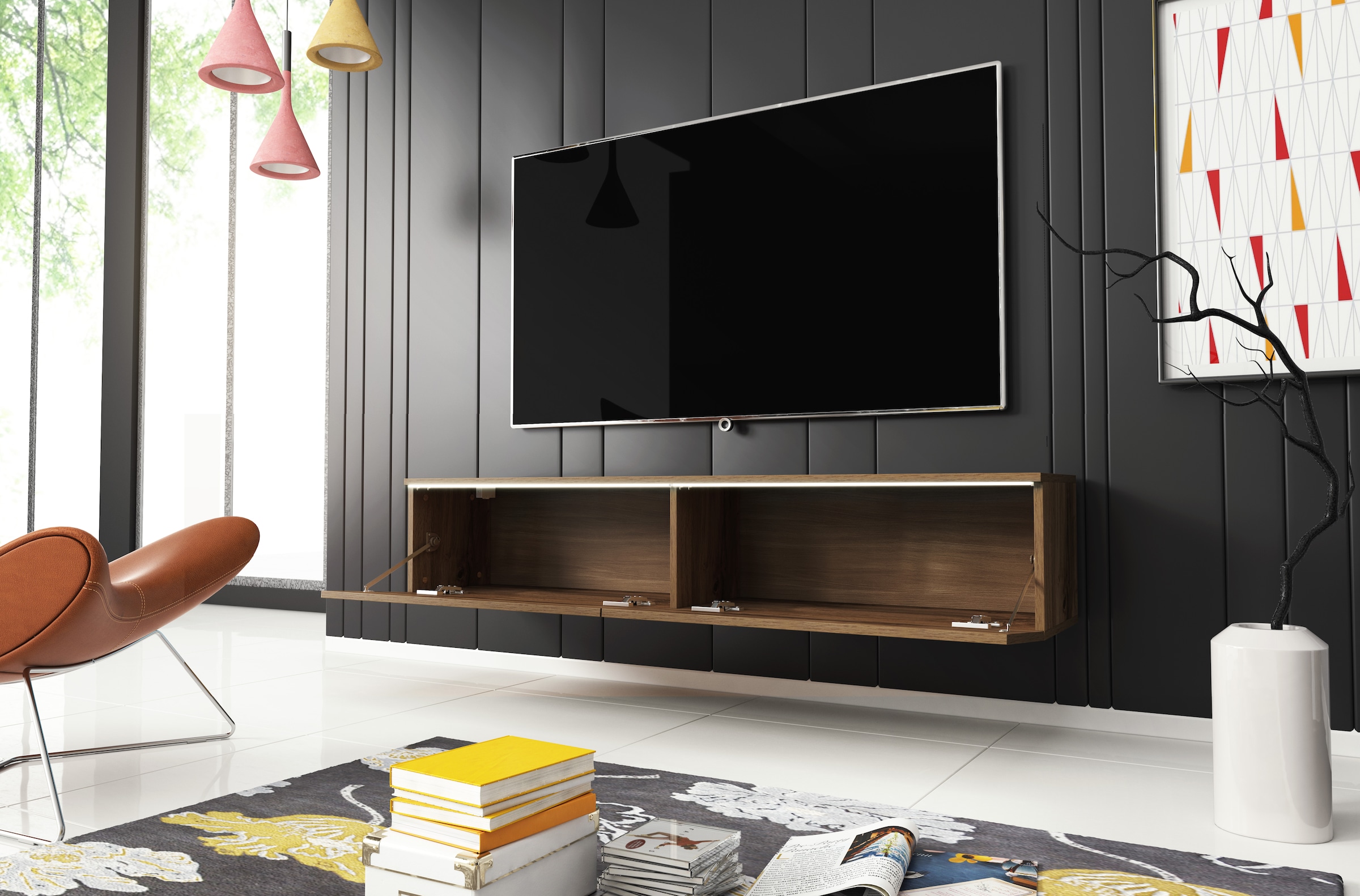 INOSIGN Lowboard »LOWBOARD D, wahlweise mit oder ohne Beleuchtung«, modernes TV-Board ohne Griffe, mit viel Stauraum,stehend und hängend