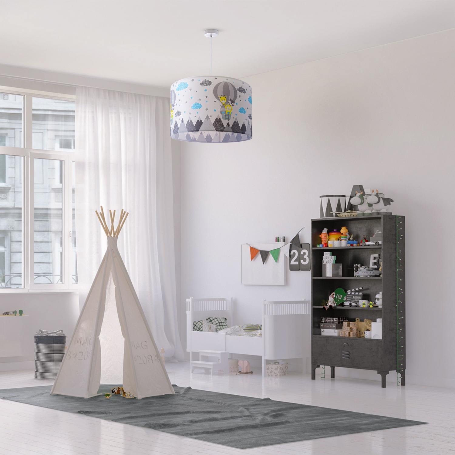 Paco Home Pendelleuchte »Cosmo 343«, 1 flammig, Leuchtmittel E27 | ohne Leuchtmittel, Lampe Kinderzimmer Deckenlampe Heißluftballon Wolken Tiere Zoo E27