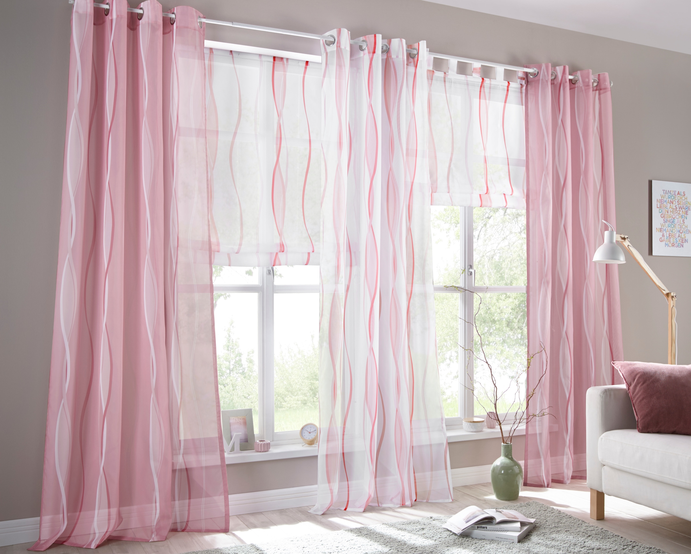 my home Gardine »Dimona«, (2 St.), 2-er Set, transparent, Voile, Polyester,  Wellen