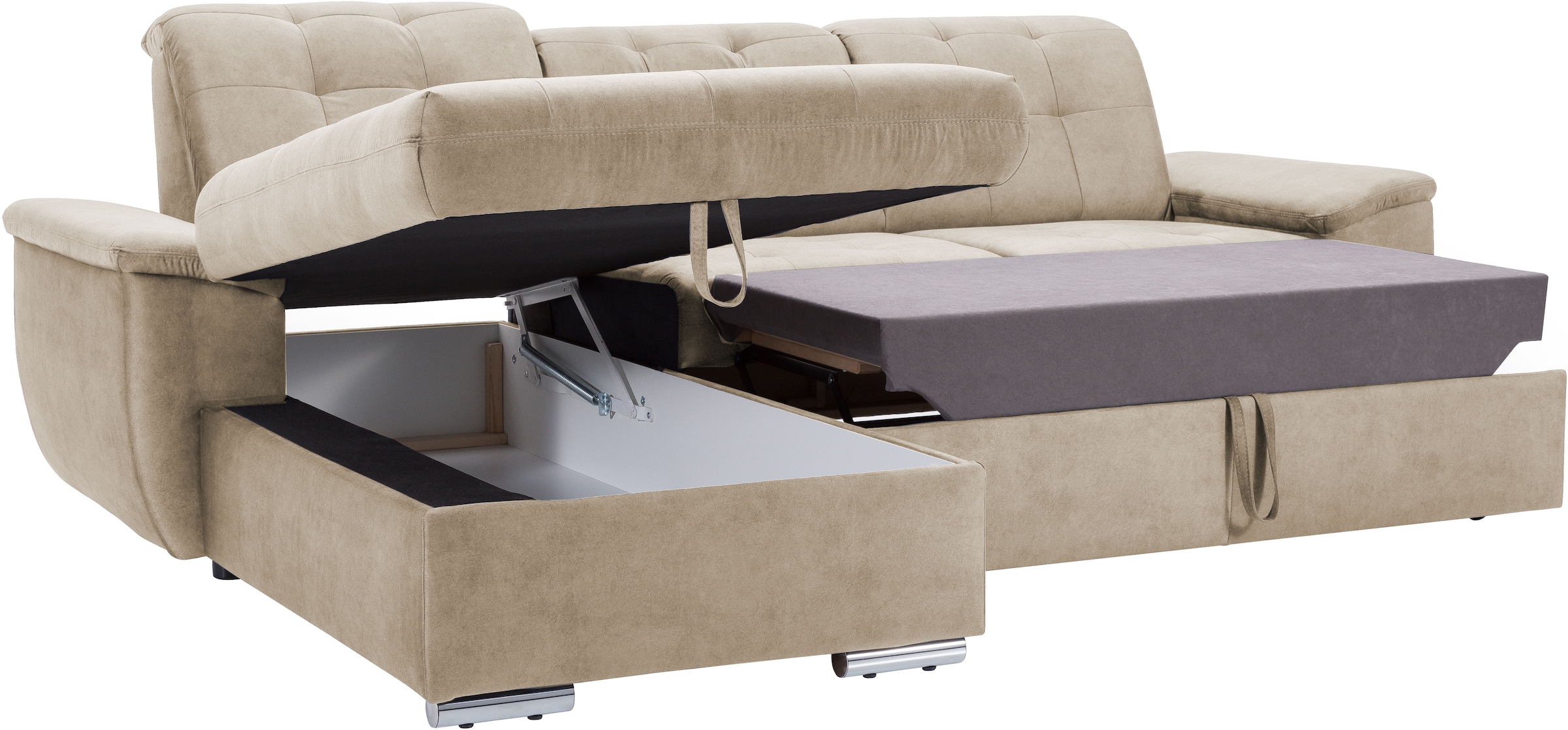 exxpo - sofa fashion Ecksofa »Derby Inkl. Kopfteilverstellung, wahlw. Bett & Bettkasten, L-Form«, EXTRA an Komfort zum Relaxen, Entspannen und Wohlfühlen