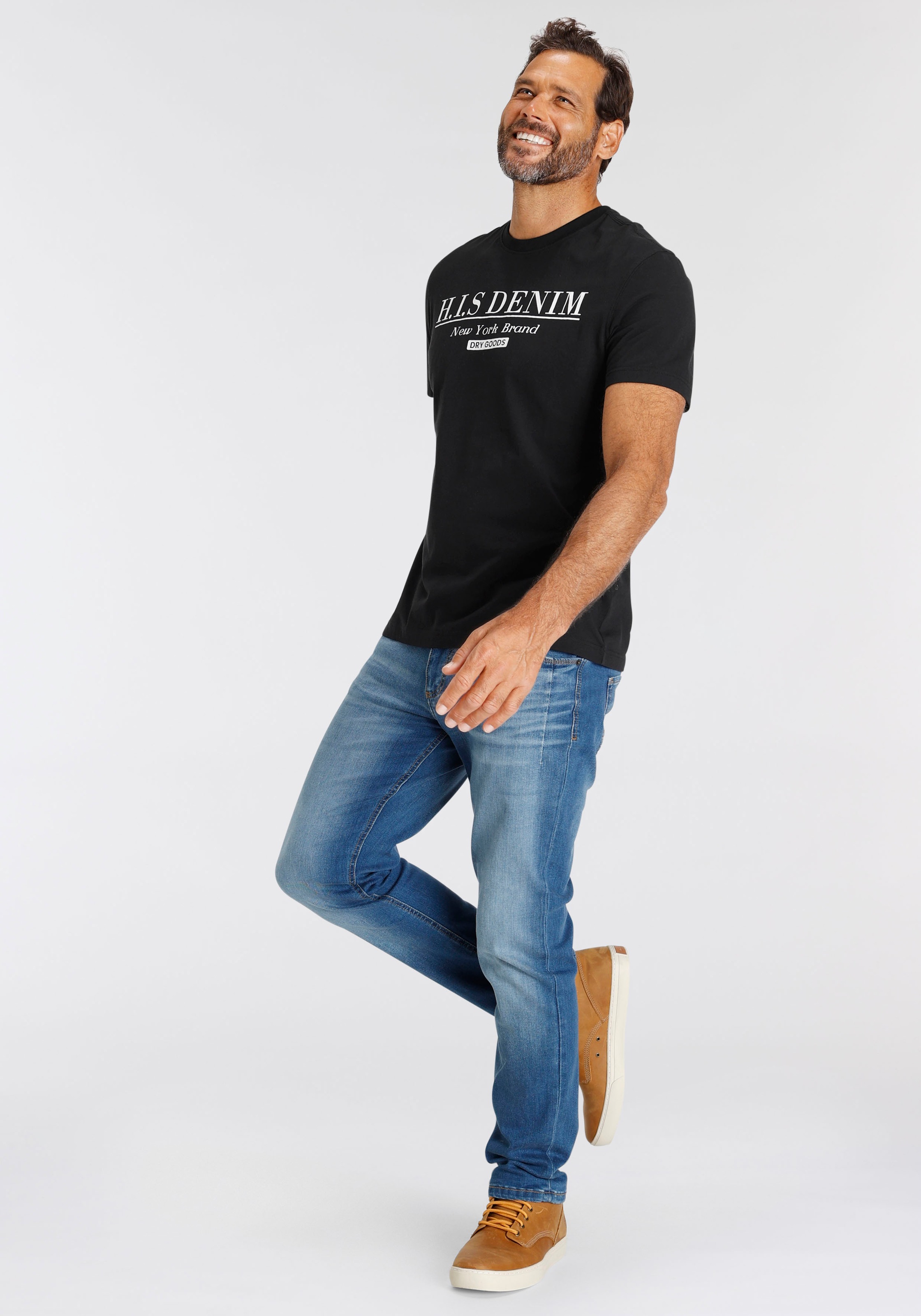 H.I.S T-Shirt, schmale Passform, bedrucktes Design, Rundhalsausschnitt