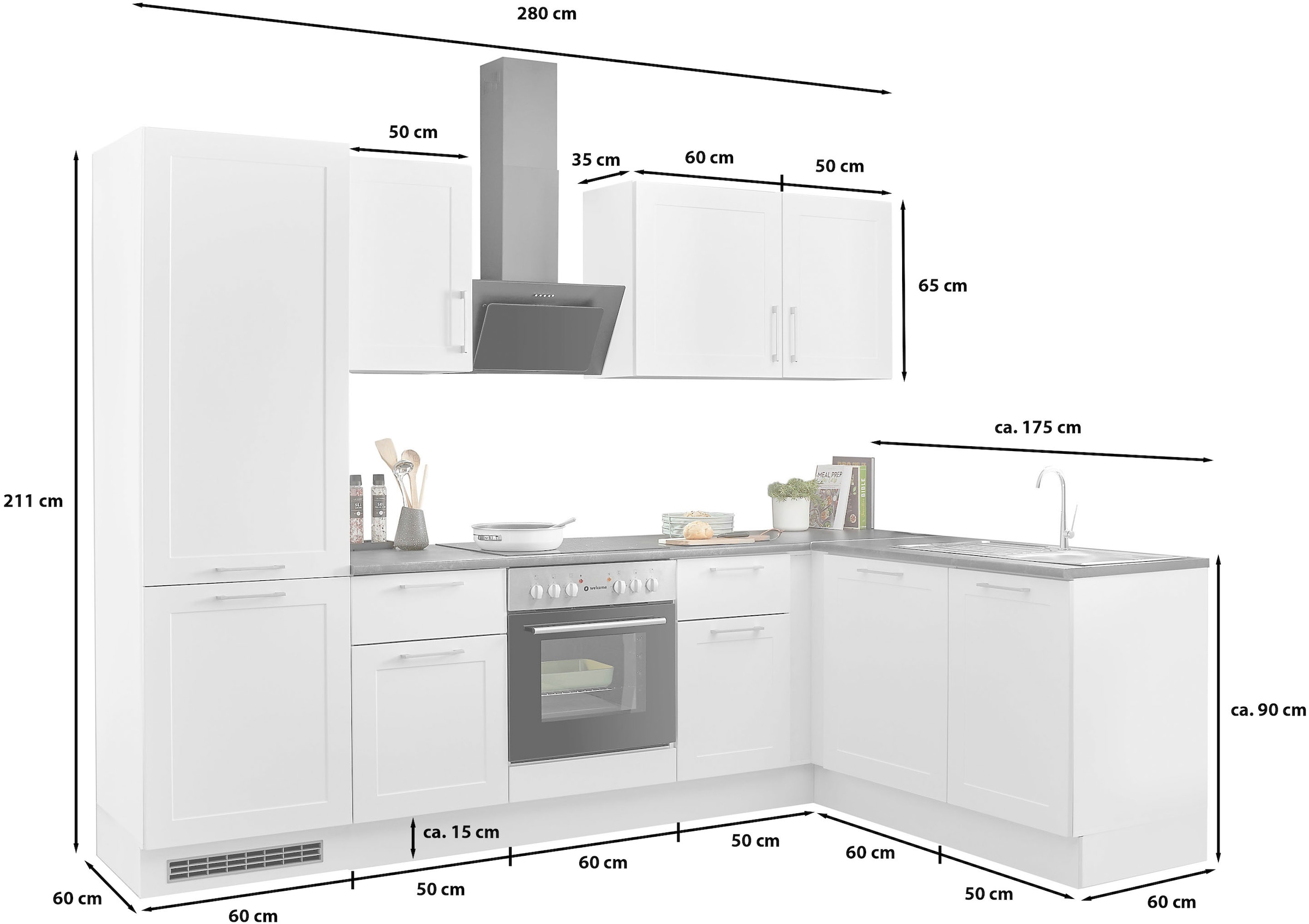 BASIC by Balculina Winkelküche »Marsi« Stellmaße 280x175 cm, wahlweise mit E-Geräten, mit Soft-Close-Funktion